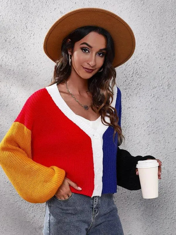 Stylish Contrast Color Knitted Cardigan Sweater for Women - Cozy Fall & Winter Layering Essential - Perfect for Office, Date Night and Casual Outings