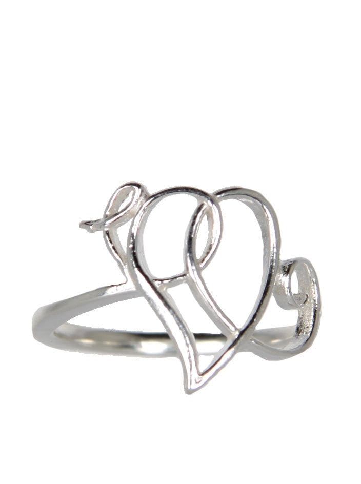 Elegant Heart Scroll Silver Ring for Women - Perfect for Valentine's Day, Anniversary & Romantic Gifts