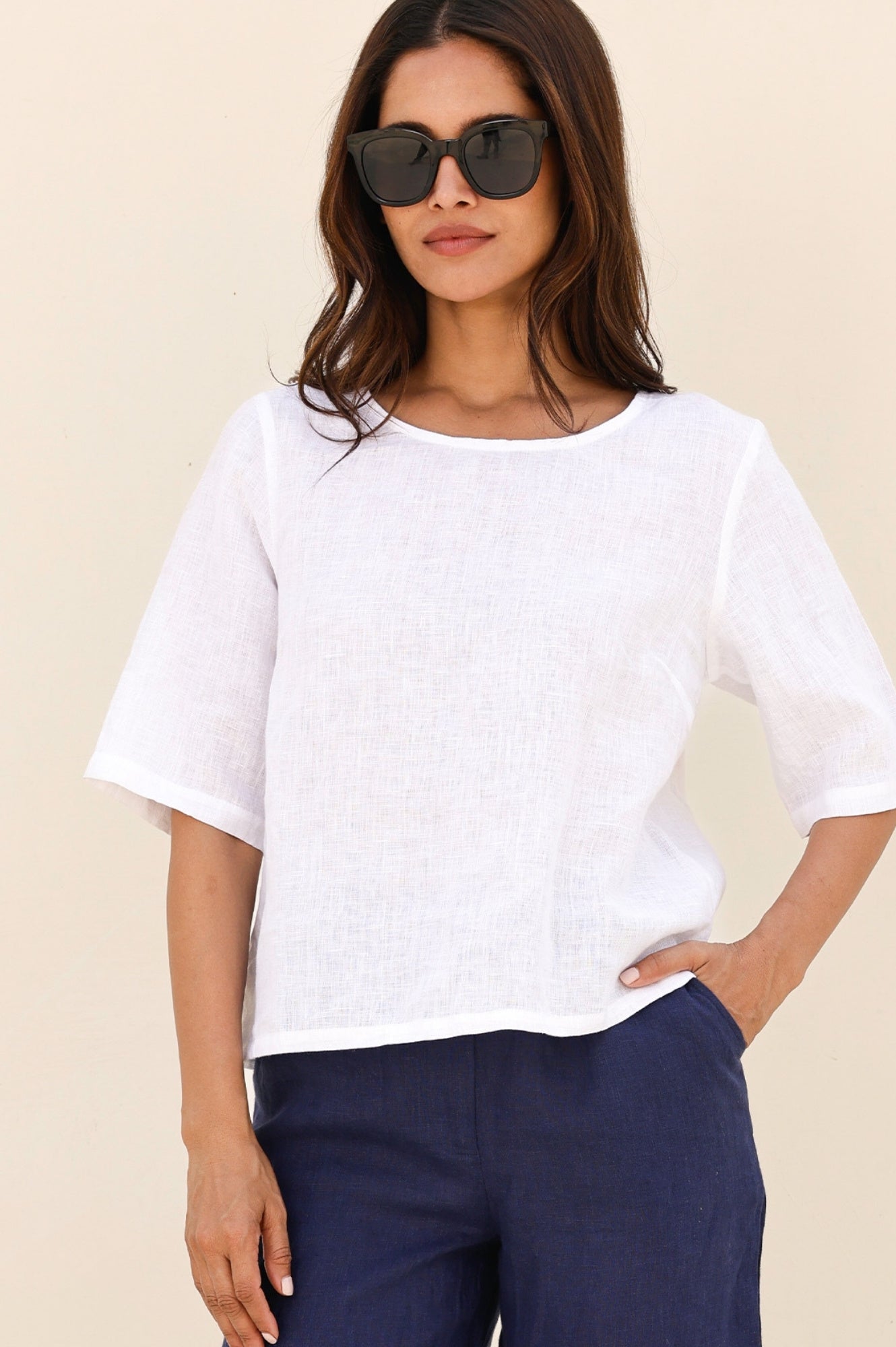 Linen Shell Top for Women - Breathable White Summer Blouse | Perfect for Beach, Office & Casual Outfits