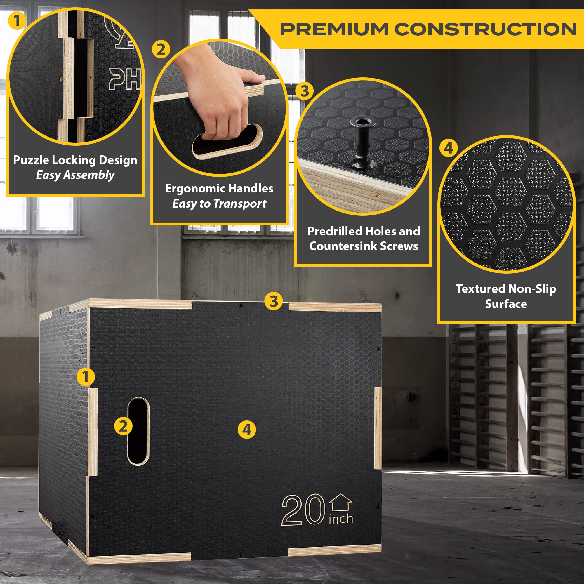 Non-Slip 3-in-1 Wooden Plyo Box for CrossFit, HIIT & Home Gym Workouts - Jump Box for Plyometric Training, Step Ups & Conditioning Exercises - Perfect for Cardio, Strength Training & Fitness Routines