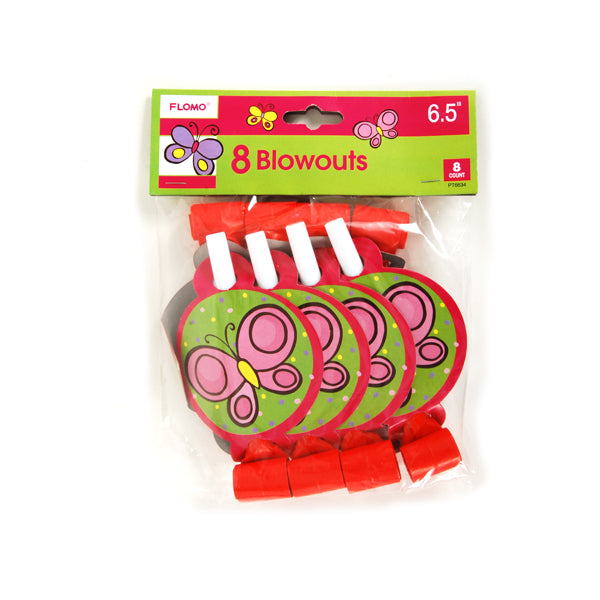 8Pcs 6.5 Inch Hot Pink Butterfly Birthday Party Blowouts - Fun Party Favors for Kids Birthday Decorations, Baby Showers & Celebrations
