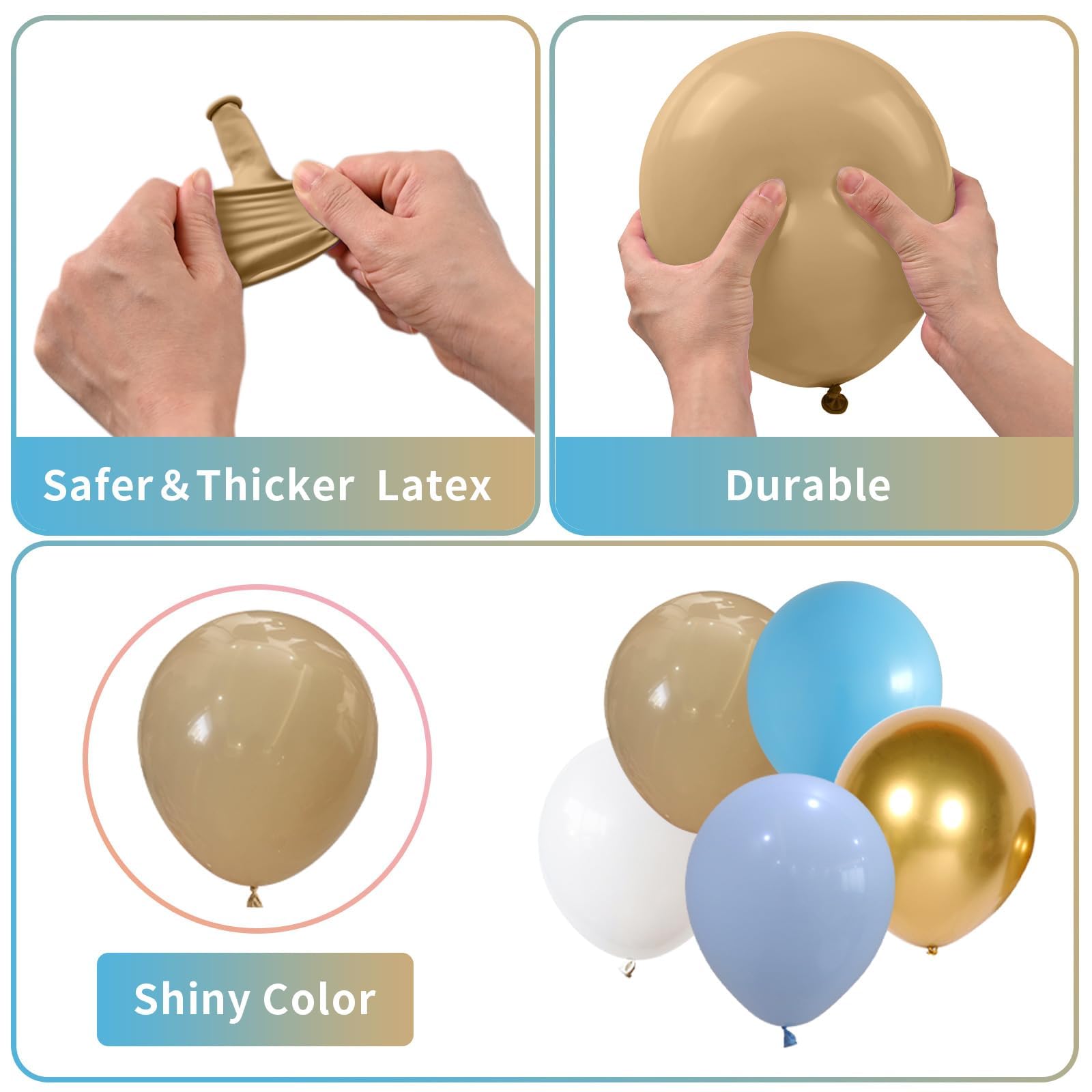 60 Pcs Light Blue, White & Gold Balloons Set - Baby Blue, Nude & Metallic Gold Balloons for Teddy Bear Theme Birthday Party Decor | Perfect for Kids' Parties, Baby Showers & Gender Reveals