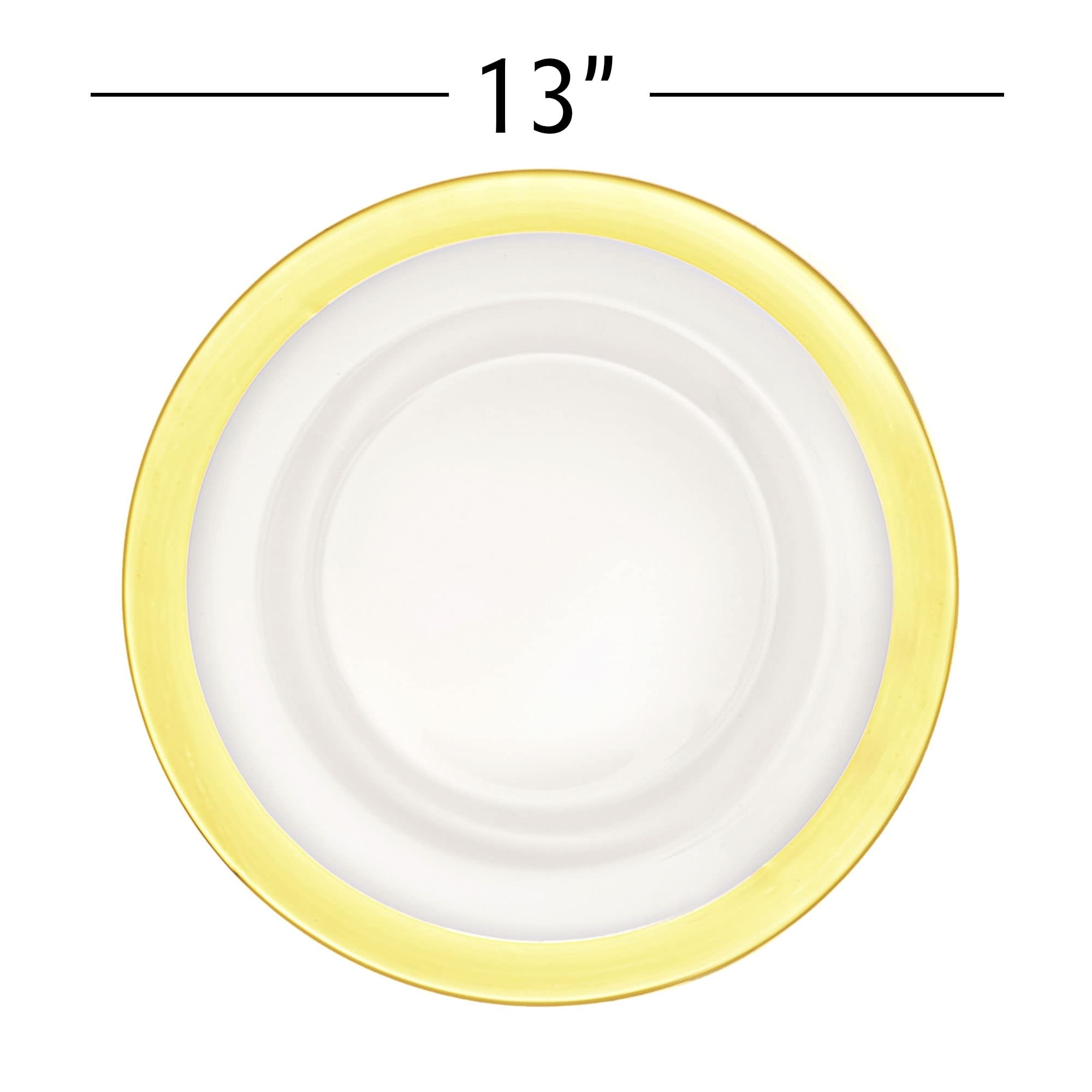 Elegant Gold Metallic Rim Glass Charger Plates - Set of 8, 13 Inch Diameter, Gloss Finish - Perfect for Weddings, Parties, Dinner Events & Quinceañeras - Durable Service Plates for Formal Dining & Special Occasions
