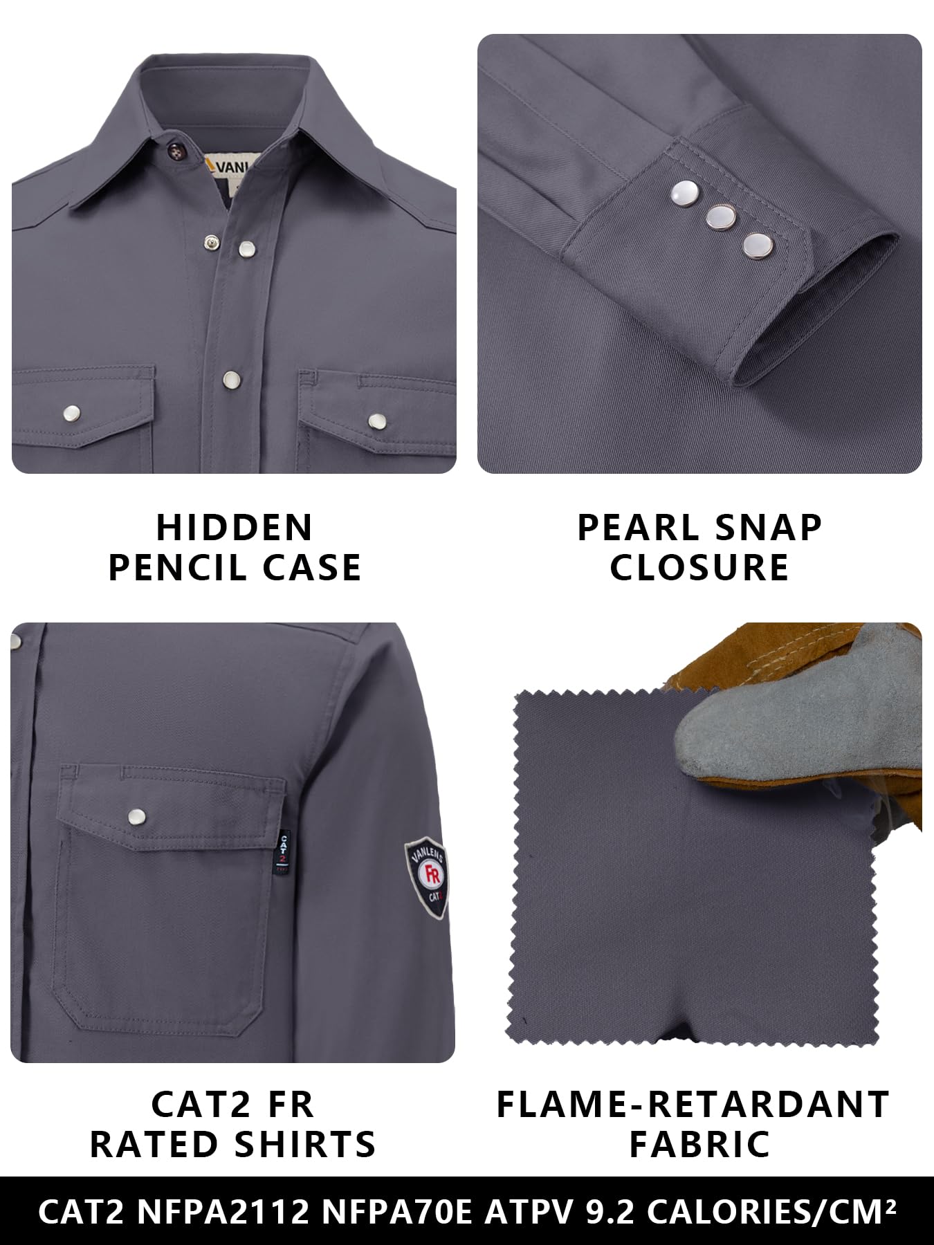 FR Shirts for Men - Flame Resistant Welding Shirts with CAT/HRC2 Rating - Button Down Work Shirts for Construction & Industrial Safety