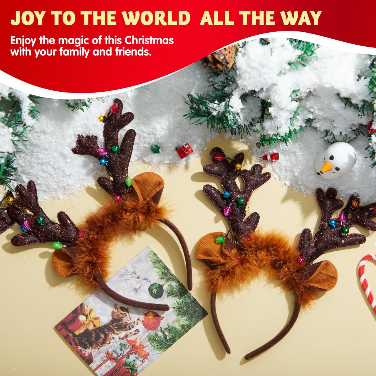 JOYIN 2PCS Light-Up LED Reindeer Headband Antlers - Christmas Party Favors, Holiday Costume Accessories for Women, Men, Kids (One Size Fits All) - Perfect for Xmas Parties, Family Gatherings & Festive Photo Booths