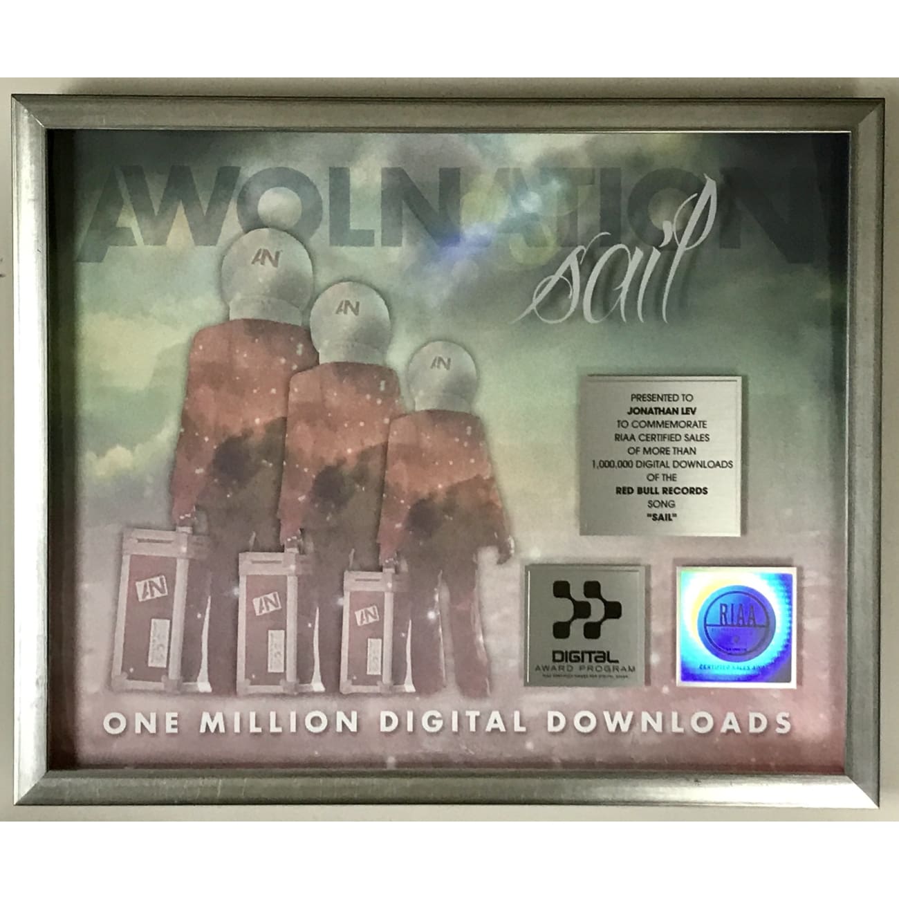 AWOLNATION Sail RIAA Digital Platinum Single Award - Certified Music Collectible for Fans & Memorabilia Enthusiasts - Perfect for Display in Home, Office, or Music Studio