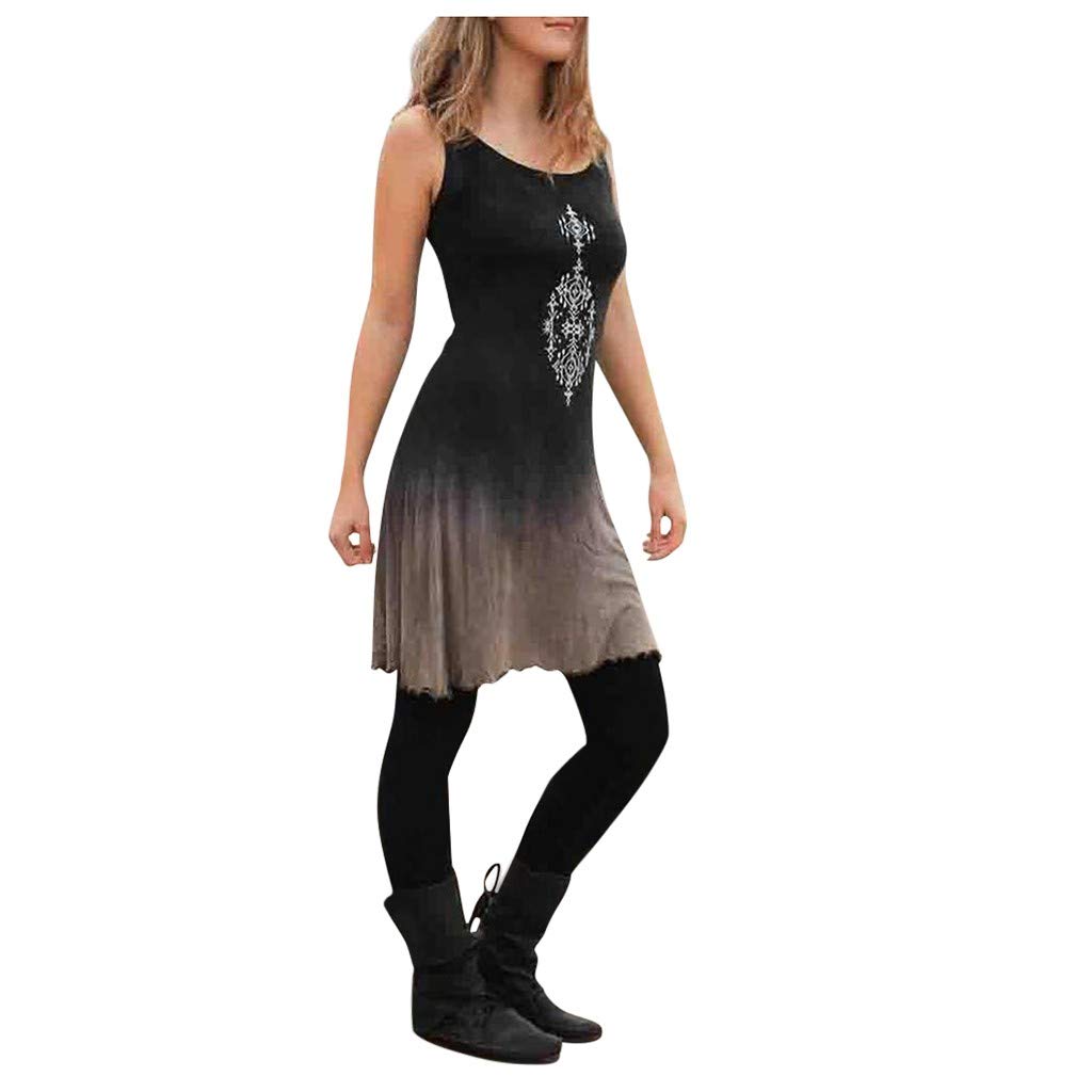 XCeihe Women's Summer Sexy Crew Neck Sleeveless Printed Slim Fit Casual Dress - Punk Tank Top Fashion Dress for Beach, Party & Everyday Wear