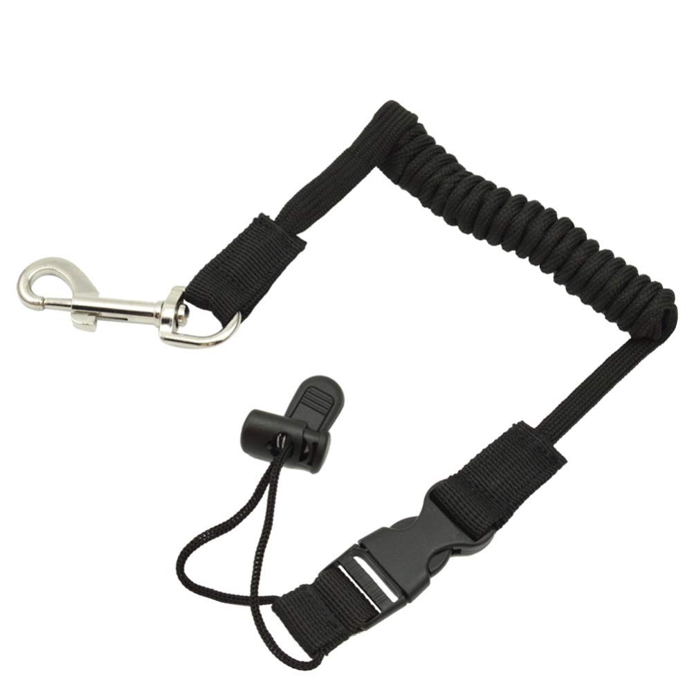 DSstyles Elastic Paddle Leash for Kayak Canoe Rowing Boat - Coiled Lanyard Safety Cord for Fishing Rod Surfboard & Water Sports Accessories (Black) - Perfect for Kayaking, Canoeing, Surfing and Outdoor Water Activities