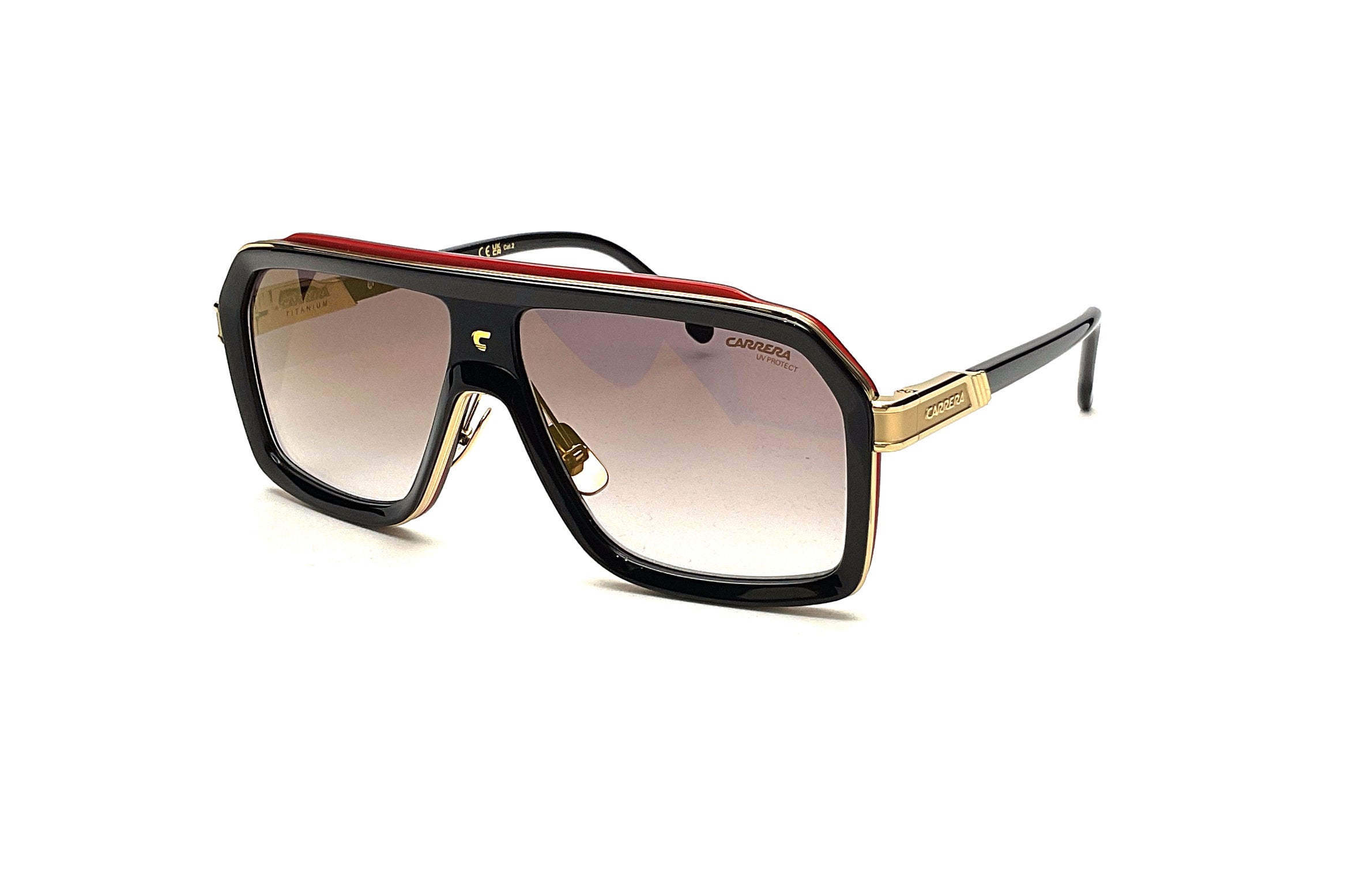 Carrera CA 1053 Sunglasses - Black & Red Aviator Style for Men & Women - Perfect for Driving, Outdoor Sports & Fashion Accessories