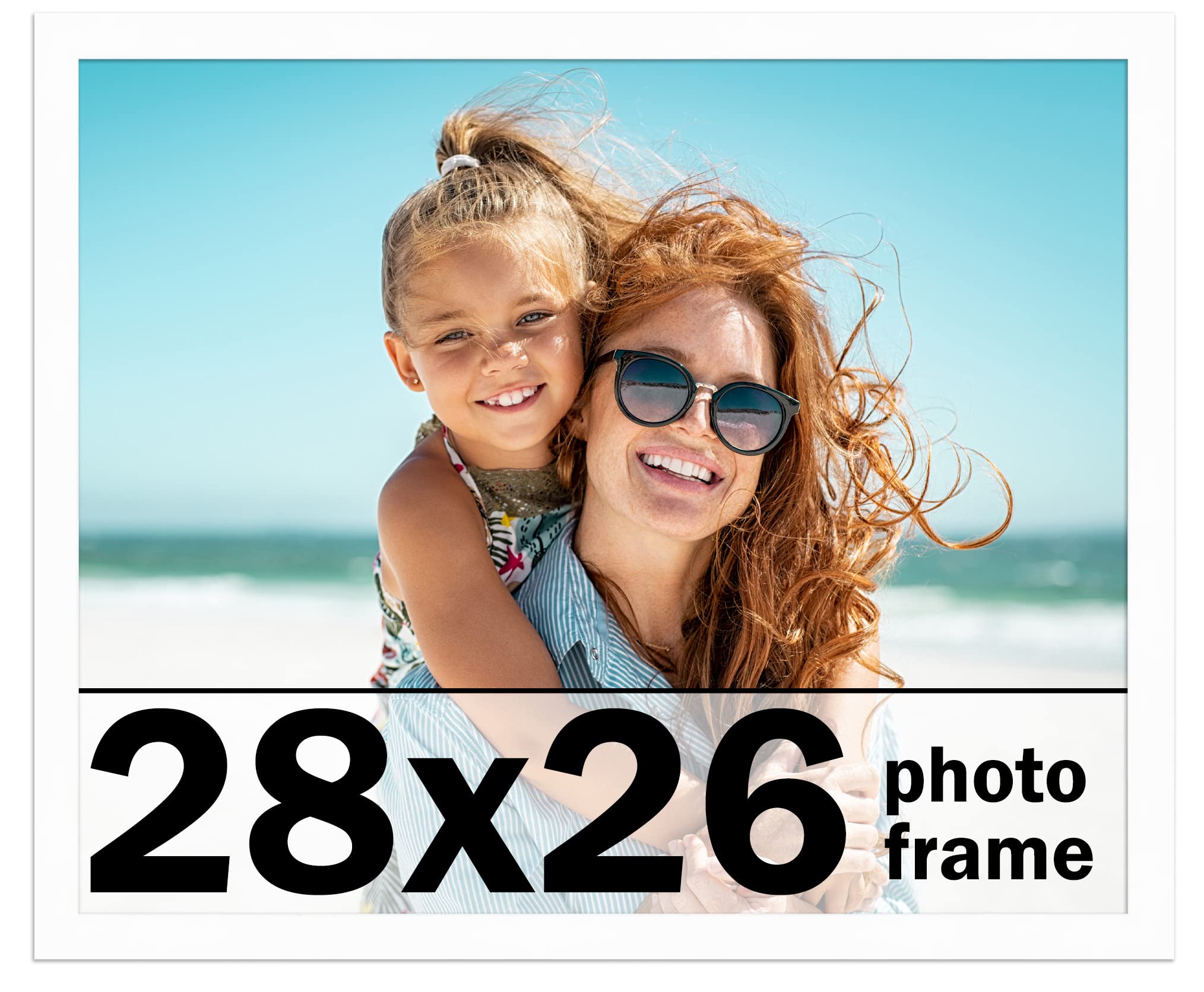 28x26 Inch White Solid Wood Picture Frame with UV Acrylic Shatter Guard & Acid-Free Backing - Square Wall Photo Frame for Family Pictures, Artwork, and Home Decor - Includes Hanging Hardware (No Mat Included) - Perfect for Living Rooms, Bedrooms, and Office Spaces
