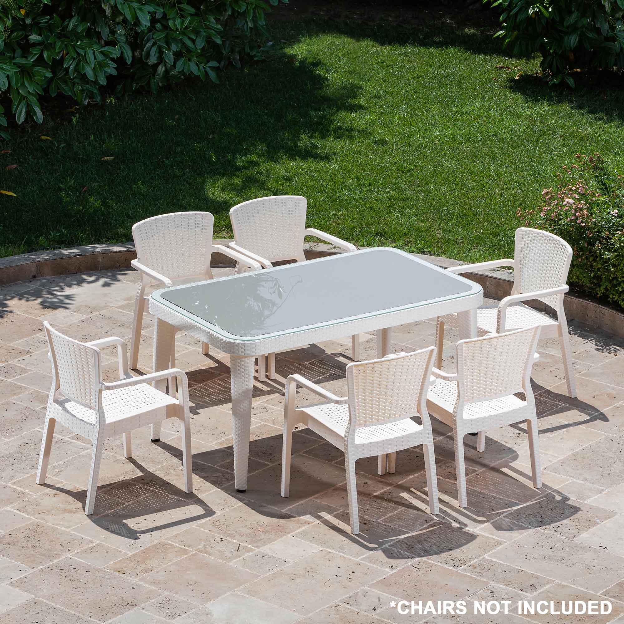 Weather-Resistant Outdoor Dining Table - 90x150cm White PP/Fiberglass Patio Furniture for Garden, Backyard & Poolside Dining - DG210