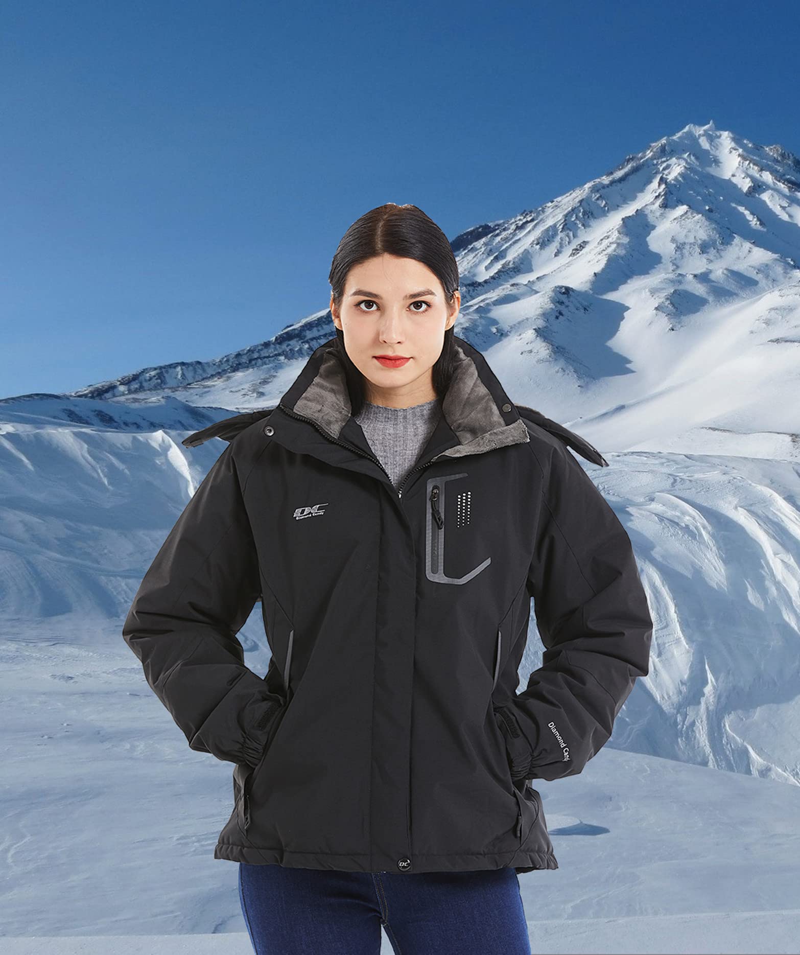 Women's Diamond Candy Winter Ski Jacket - Windproof Waterproof Snow Coat with Hood for Warmth | Perfect for Skiing, Snowboarding & Outdoor Winter Activities