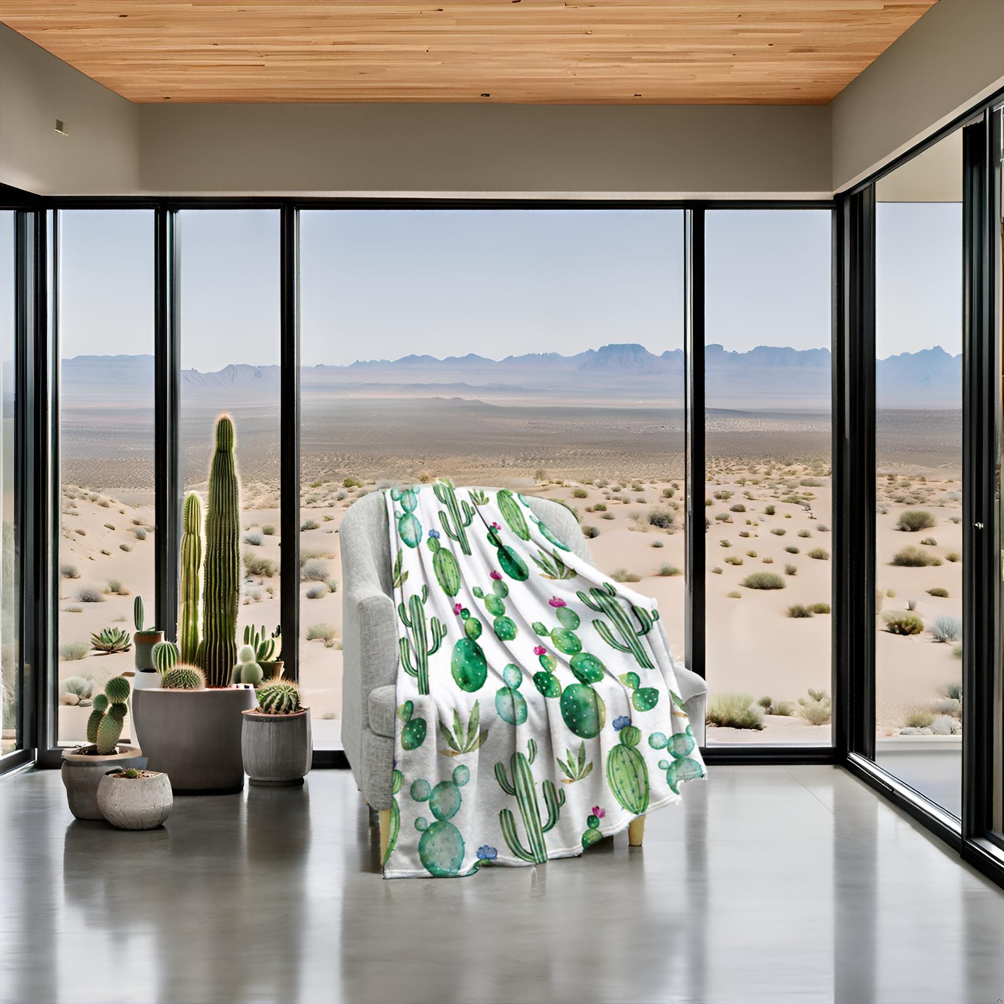 Jekeno Cactus Throw Blanket - Soft Floral Cactus Design Cozy Blanket for Women & Kids, Perfect Gift for Christmas, Birthday, Valentine's Day - Great for Home Decor, Living Room, Bed, Couch, Travel & Camping