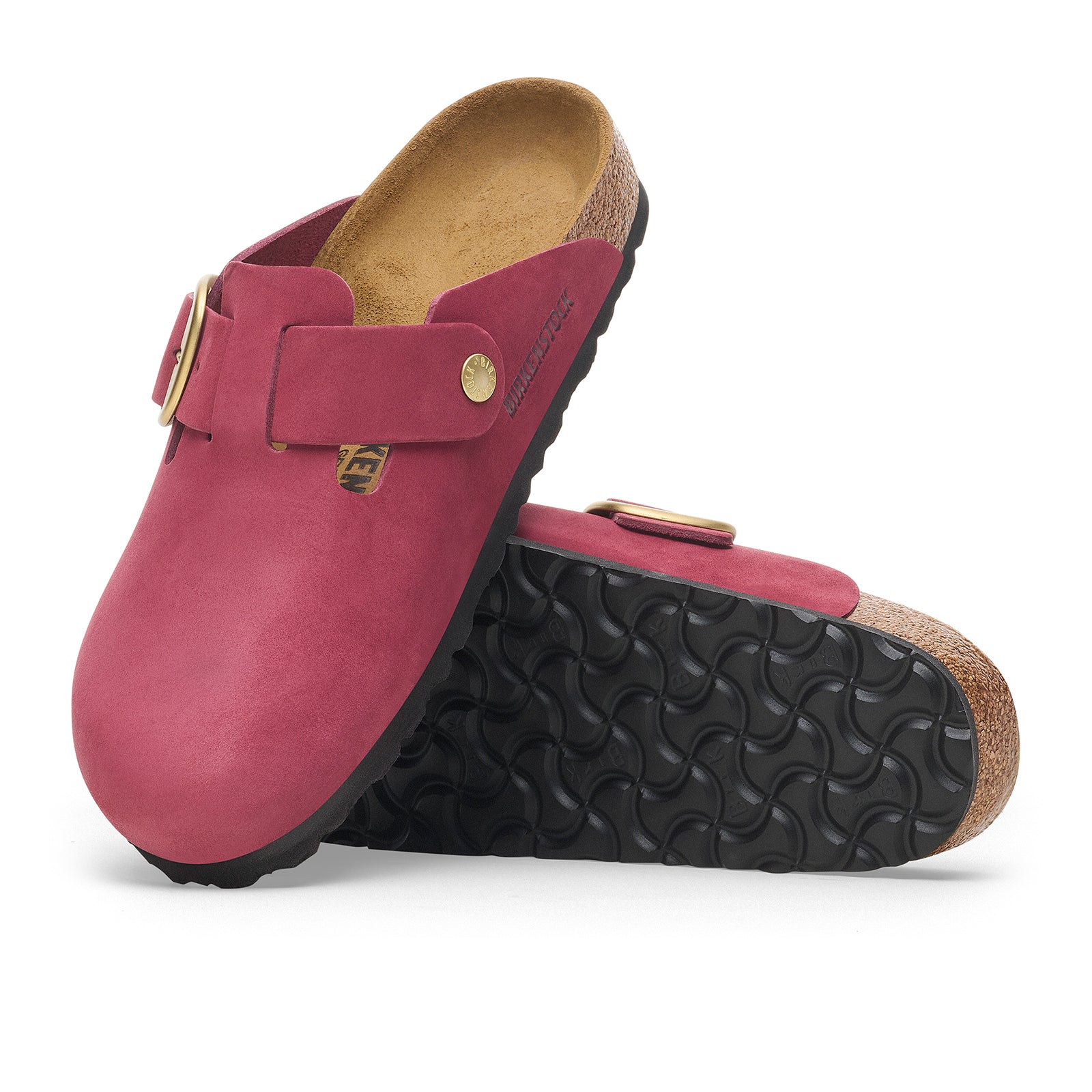 Birkenstock Boston Big Buckle Narrow Clog for Women - Berry Crush Nubuck Leather Comfort Shoes | Slip-On House Shoes for Relaxing at Home, Casual Outfits & Errands