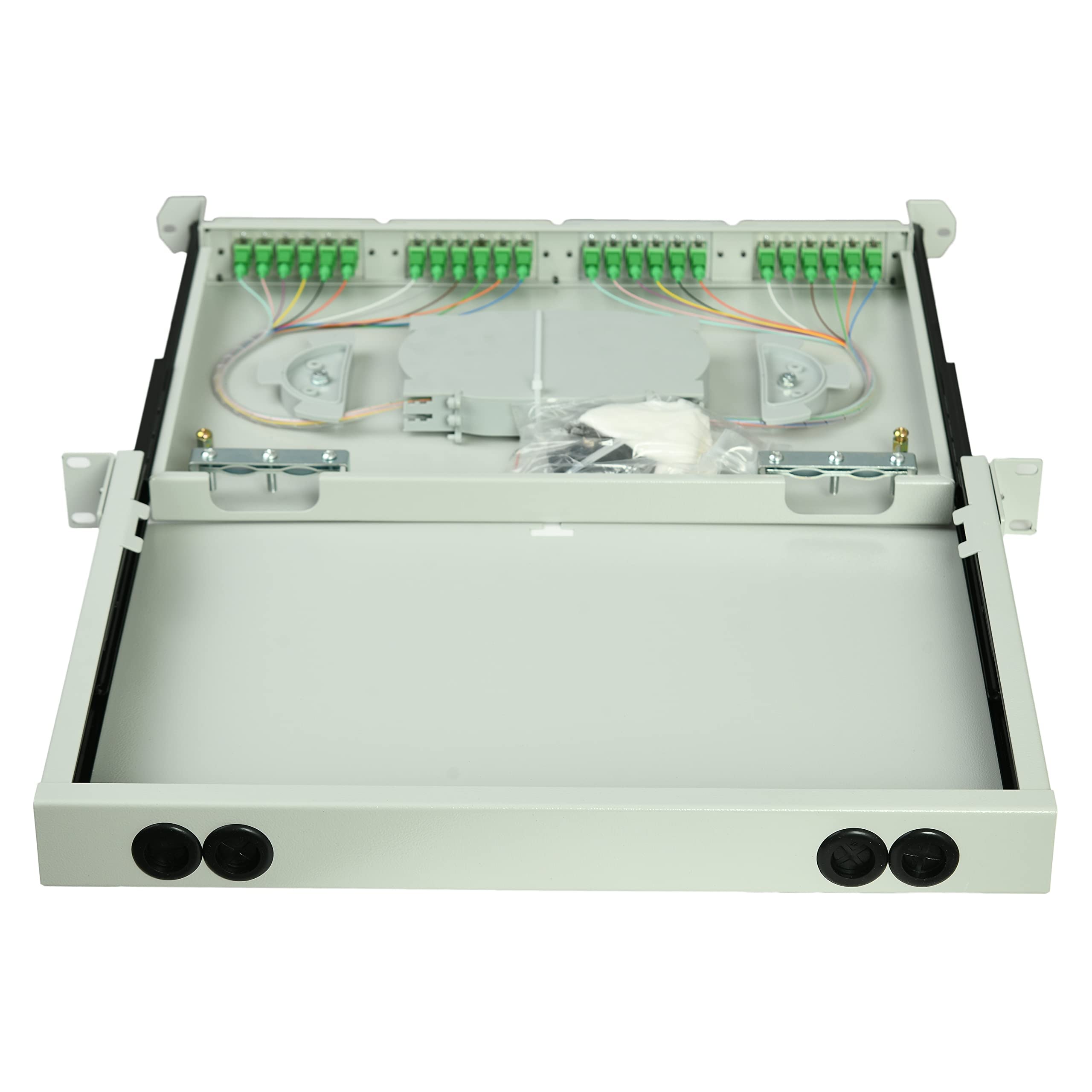 24 Port SC/APC Singlemode Fiber Optic Patch Panel - 1U Rack Mount Enclosure with Telescoping Sliding Design - 19