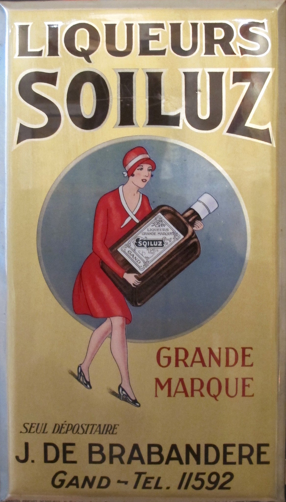 Vintage 1927 Belgian Art Deco Tin Liqueur Soiluz Advertisement - Perfect for Home Bar Decor, Retro Collectibles & Gift Ideas