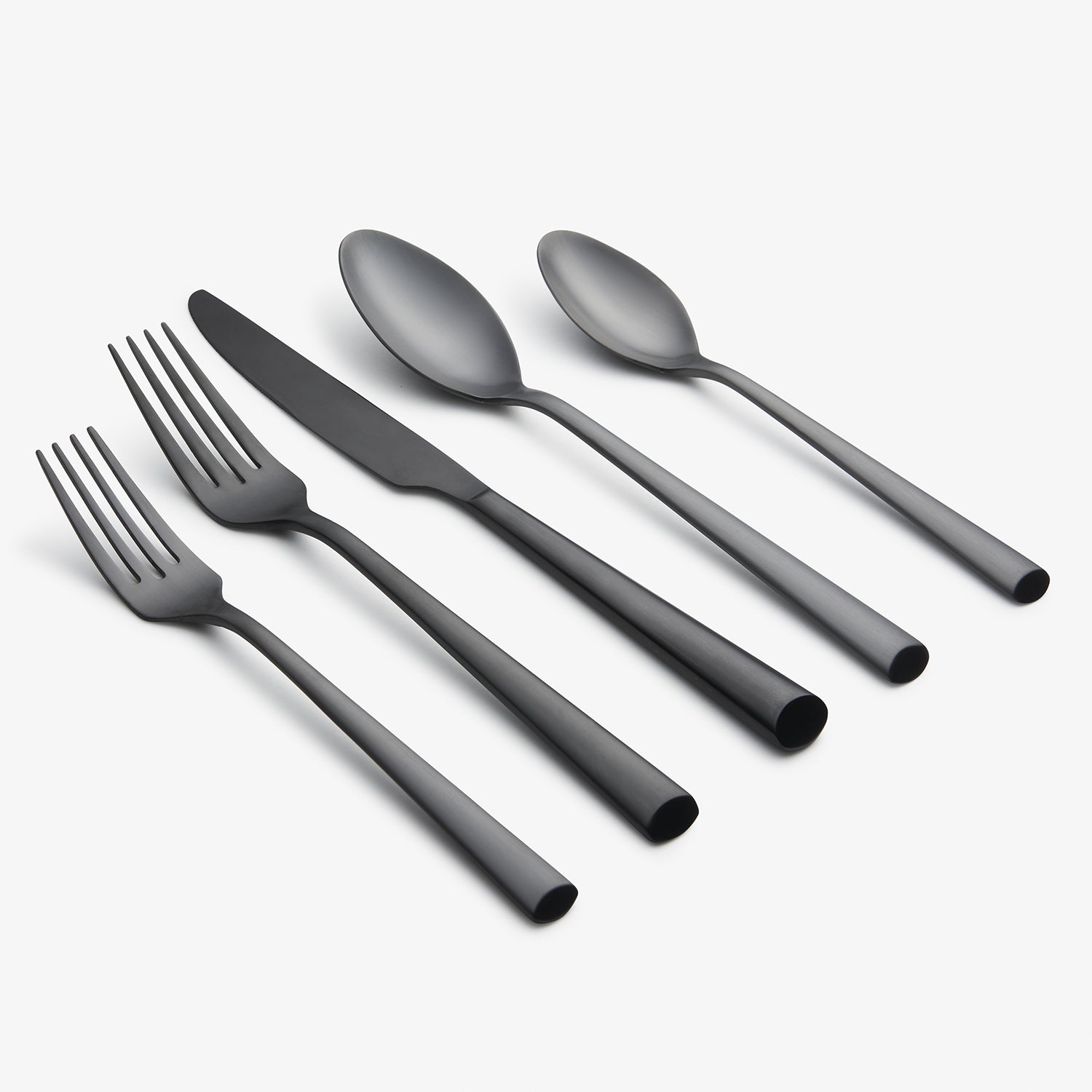 Premium Gilda 20-Piece Black Satin Flatware Set - Stainless Steel Cutlery Set for 4, Modern Dinnerware for Fine Dining & Formal Occasions