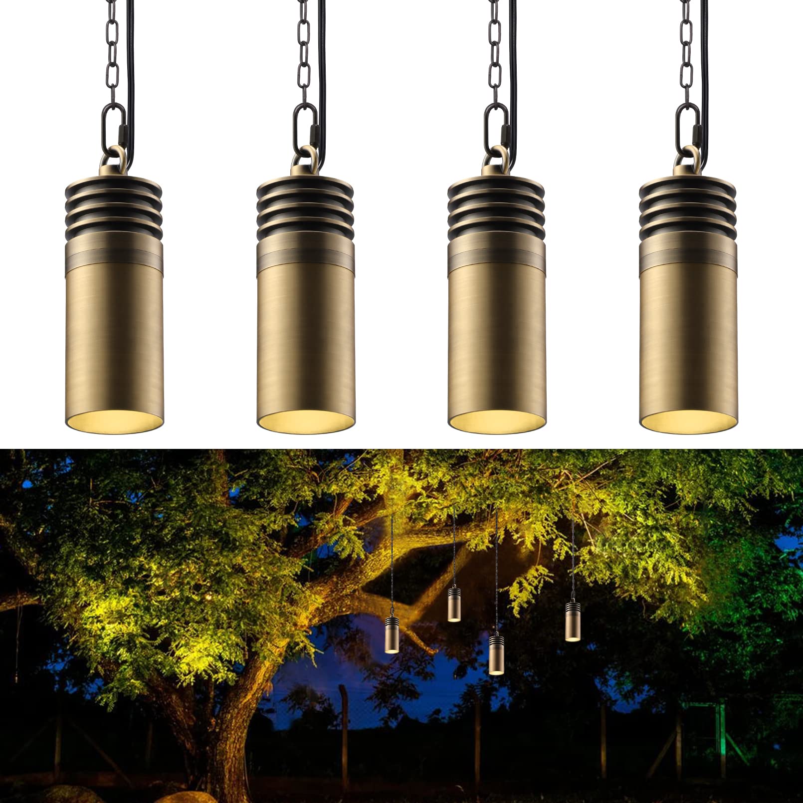 LEONLITE 12V Low Voltage LED Hanging Landscape Lights - UL Listed Outdoor Pendant Lights for Trees, Gazebo, Pergola, Garden - Aluminum IP65 Waterproof, 2700K Soft White, Brass Bronze Finish (Pack of 4) - Perfect for Patio, Backyard, Pathway & Outdoor Wedding Decor