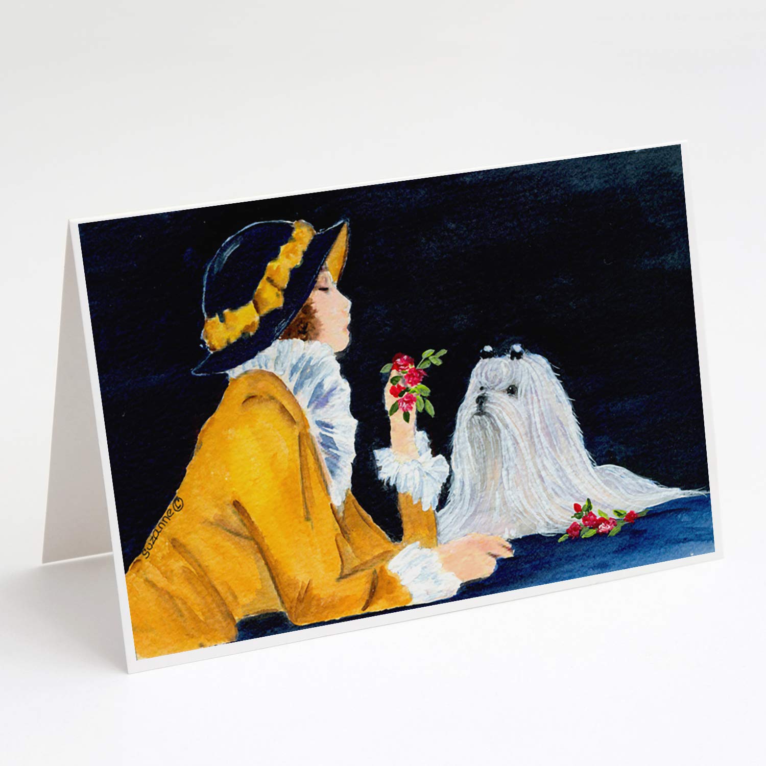 Whimsical Lady with Maltese Greeting Cards - Pack of 8 Blank A7 Note Cards (5x7 inches) with Envelopes | Perfect for Birthdays, Thank You Notes & Special Occasions