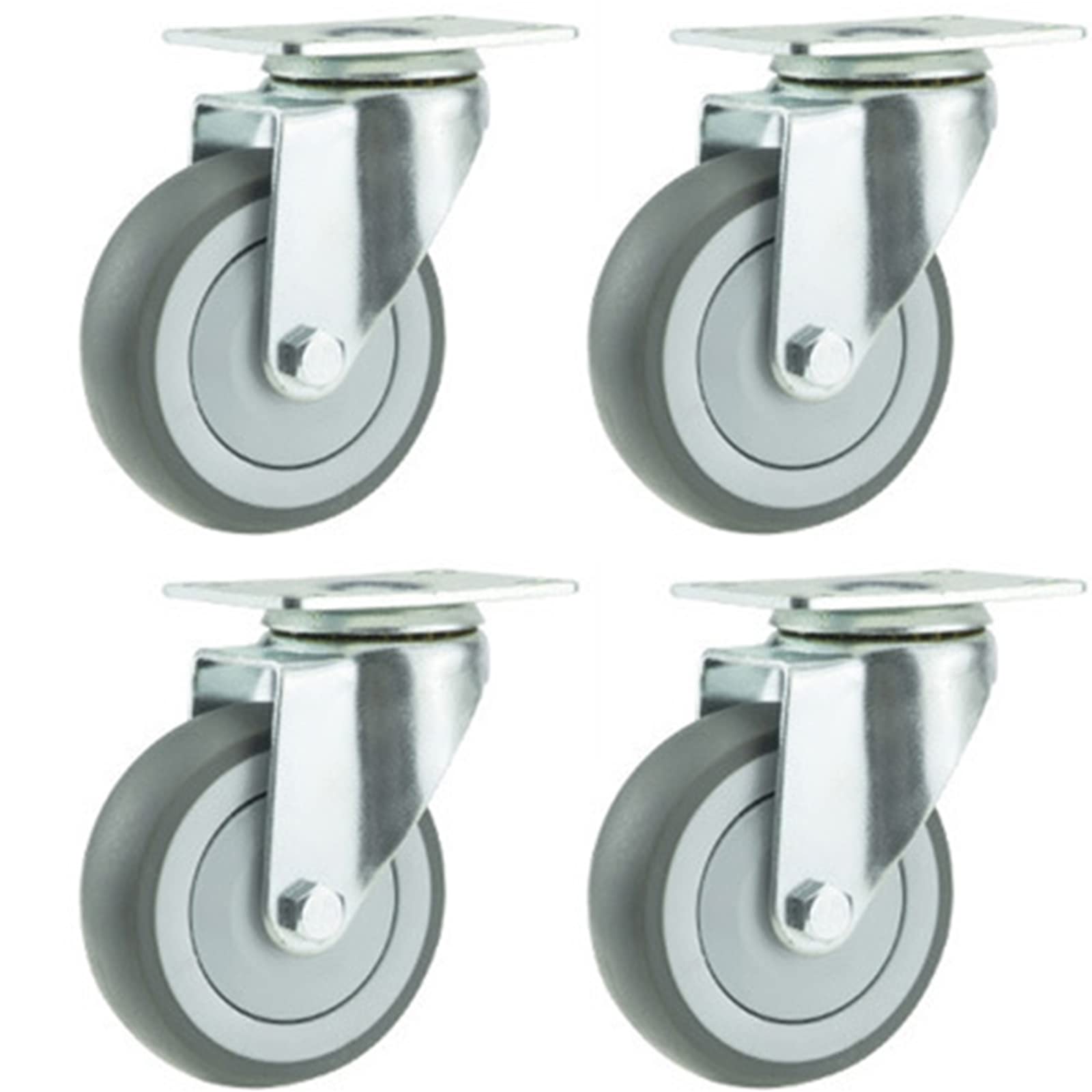 4 Pack Heavy Duty Swivel Caster Wheels with Rubber Base & Bearing - 5 Inch Universal Silent Casters for Furniture, Trolleys, Carts & Industrial Equipment - Smooth Rolling for Home, Office & Warehouse Use