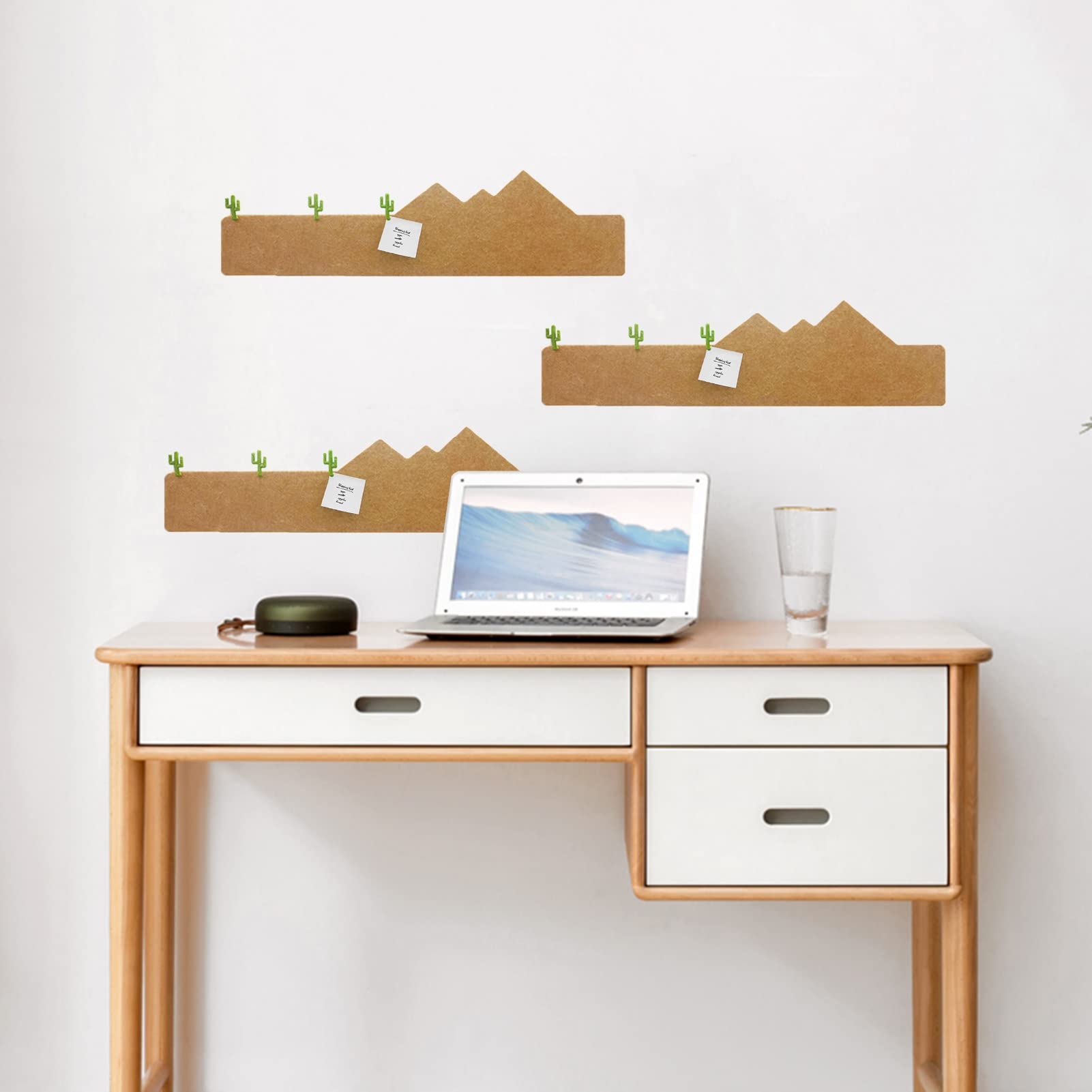 3 Pack Self-Adhesive Felt Bulletin Board Strips with Cactus Push Pins - Brown Wall Decor for Hanging Notes, Photos, Keys & Calendars - Perfect for Home Office, Dorm Room & Classroom Organization