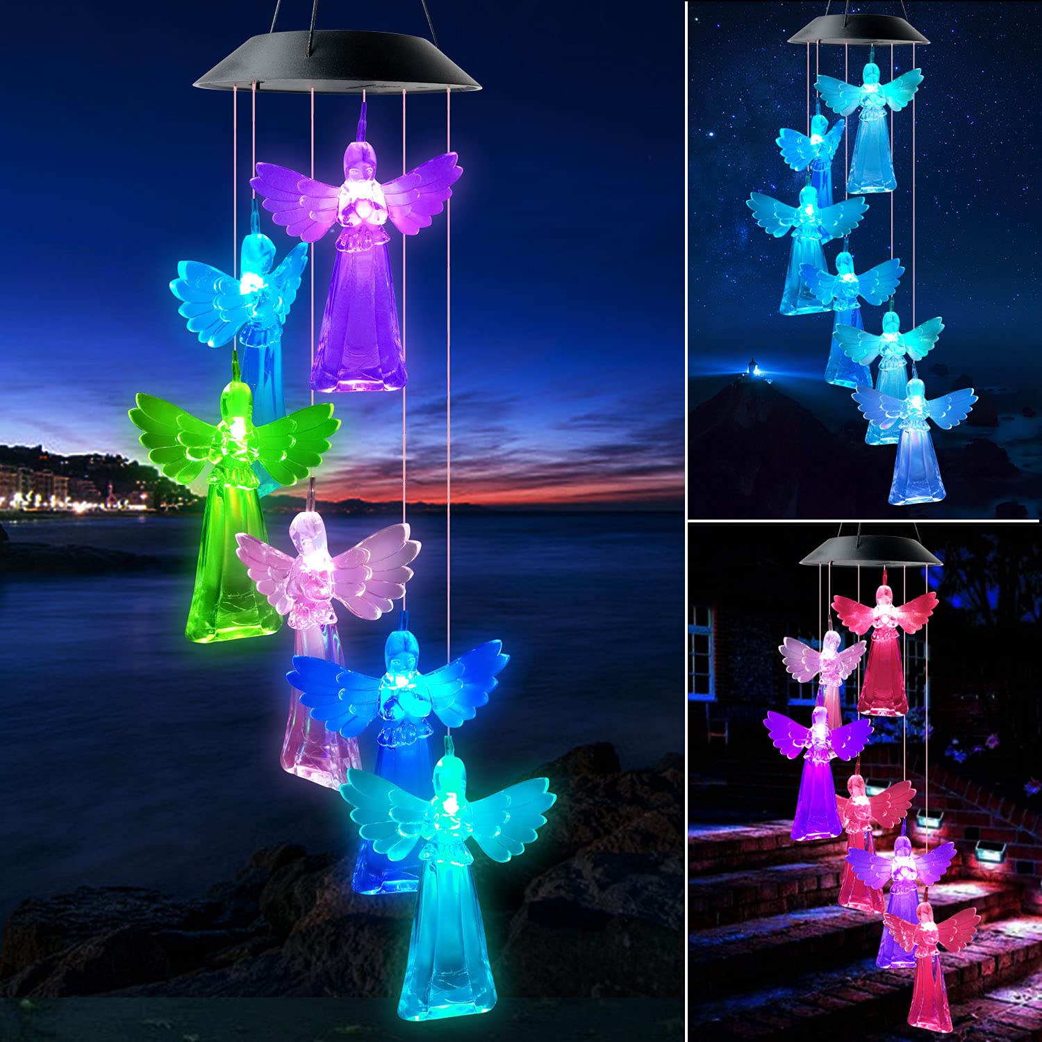 Angel Solar Wind Chimes for Outdoor Decor - Perfect Gardening Gift for Father, Mother, Grandpa, Grandma & Family - Ideal for Patio, Garden & Christmas Decorations - Great for Birthdays, Holidays & Special Occasions