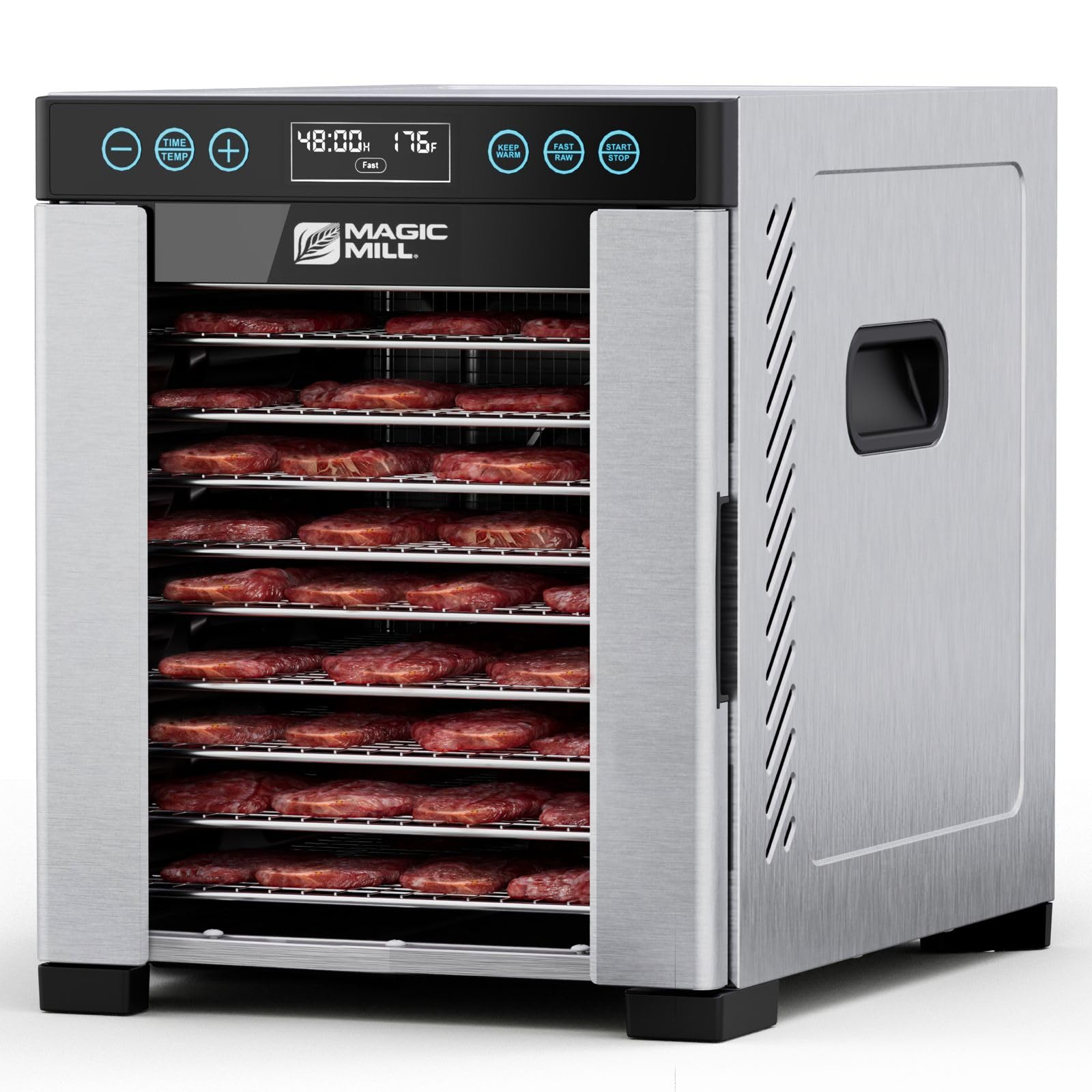 Magic Mill Pro Food Dehydrator Machine - 10 Stainless Steel Trays | Electric Food Dryer for Jerky, Dog Treats, Herbs, Meat, Fruits | Digital Timer & Temperature Control with Keep Warm Function | ETL Certified | Perfect for Home Kitchen, Camping & Healthy Snack Preparation