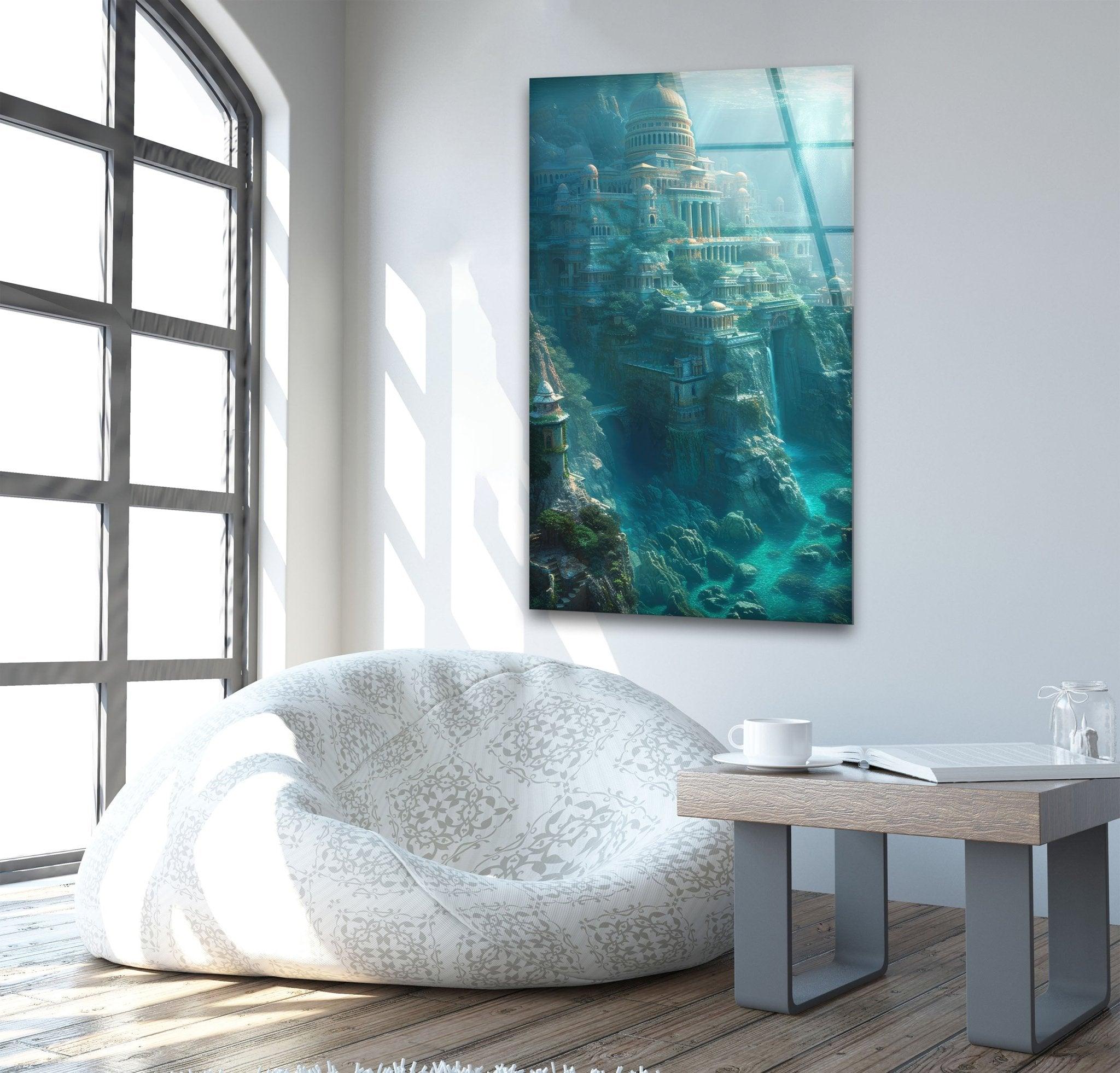 Atlantis Glass Wall Art - Stunning Ocean-Themed Decorative Glass Panel for Living Room, Bedroom & Office | Perfect for Home & Office Decor