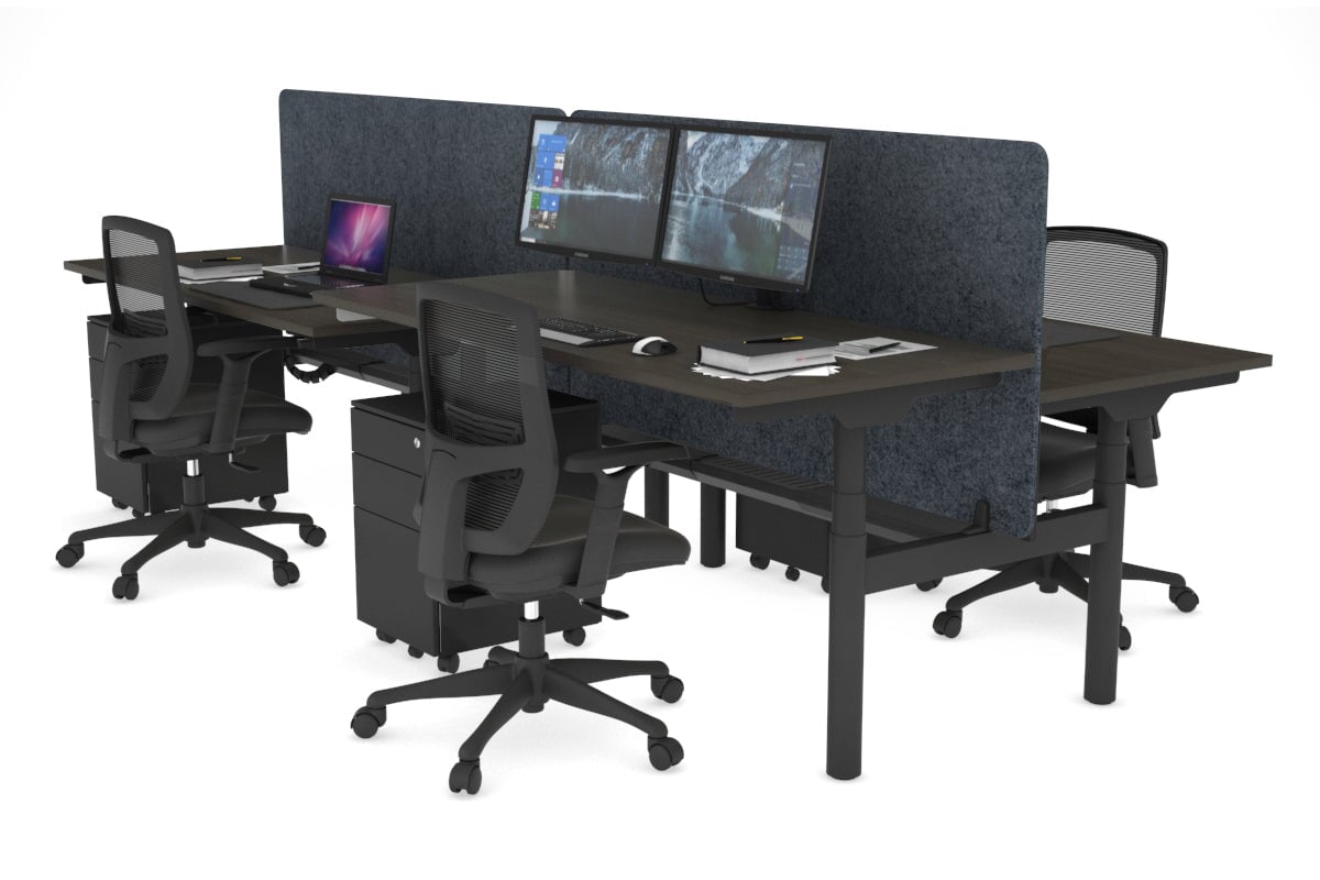 Flexi Premium Height Adjustable 4-Person H Bench Workstation - Black Frame [1200L x 700W] - Ideal for Office, Coworking Space & Home Office Setup