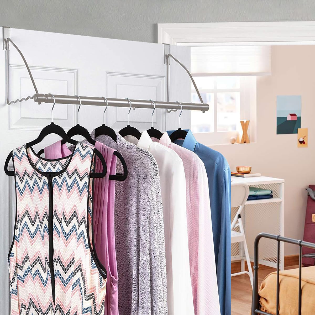 HOLDN’ STORAGE Over The Door Hanger - Space Saving Clothes & Towel Organizer for Bathroom, Bedroom, Closet - Durable Gray Door Rack for Hanging, Drying & Storage - Perfect for Small Spaces, Apartments & Dorm Rooms
