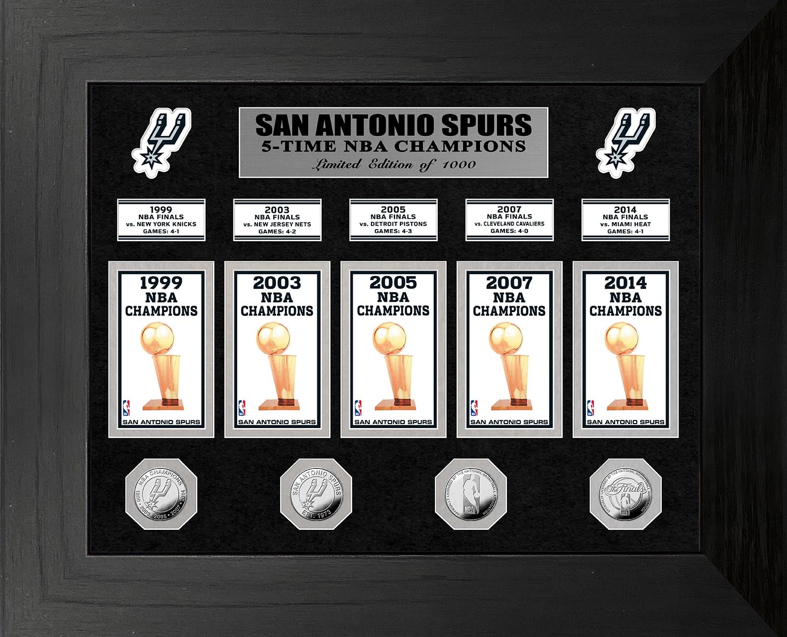 San Antonio Spurs 5-Time NBA Champions Commemorative Silver Coin & Banner Set - Perfect for Basketball Fans, Sports Memorabilia Collectors, and Spurs Supporters - Great for Display, Gifts, and Home Decor