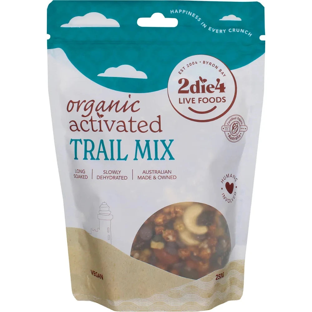 2DIE4 LIVE FOODS Organic Activated Trail Mix 250g - Healthy Snack for Hiking, Camping & Energy Boost - Non-GMO, Vegan, Gluten-Free