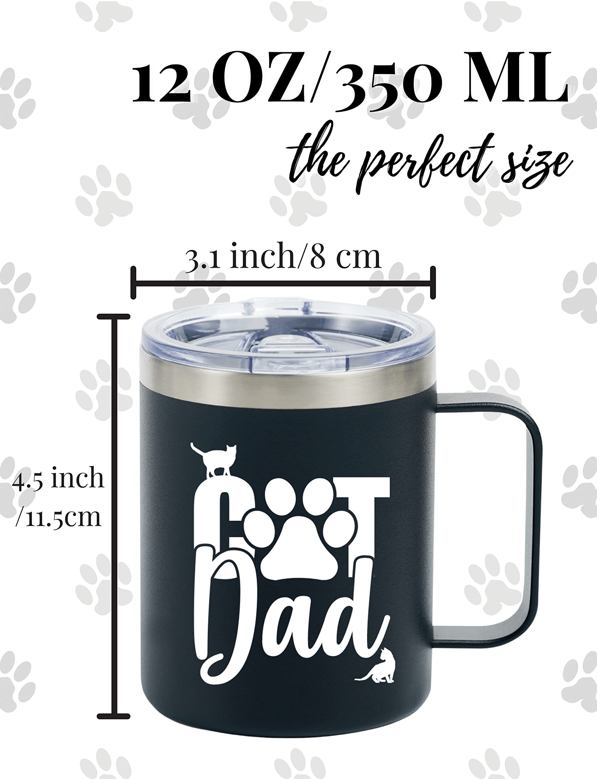Onebttl Insulated Stainless Steel Cat Mug with Lid - 12oz Funny Coffee Cup for Cat Lovers - Perfect Gift for Cat Dad on Birthday & Christmas - Black - Ideal for Home, Office & Coffee Breaks