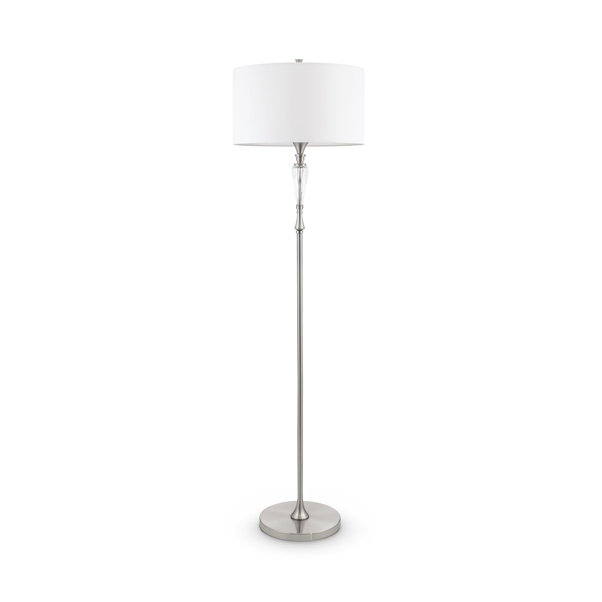 Modern Alicante Floor Lamp with E27 Socket - Nickel & White Finish for Living Room, Bedroom, or Office Lighting