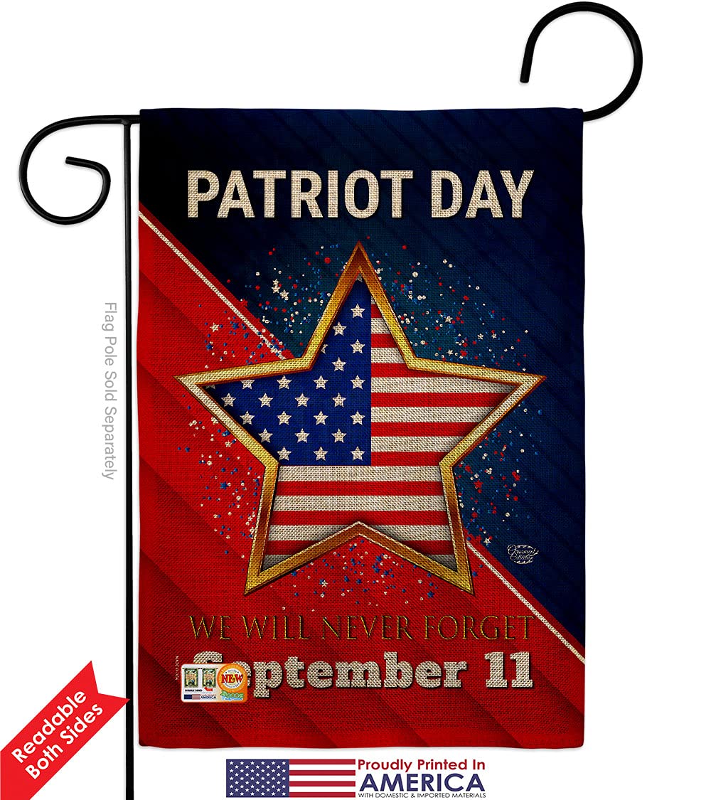 Patriotic 911 Memorial Garden Flag Kit - Double-Sided 28x40 Inch USA-Made Burlap Yard Banner for Patriot Day, Americana & Peace Awareness - Perfect for Front Yard Decoration, Memorial Displays & Patriotic Gift Giving