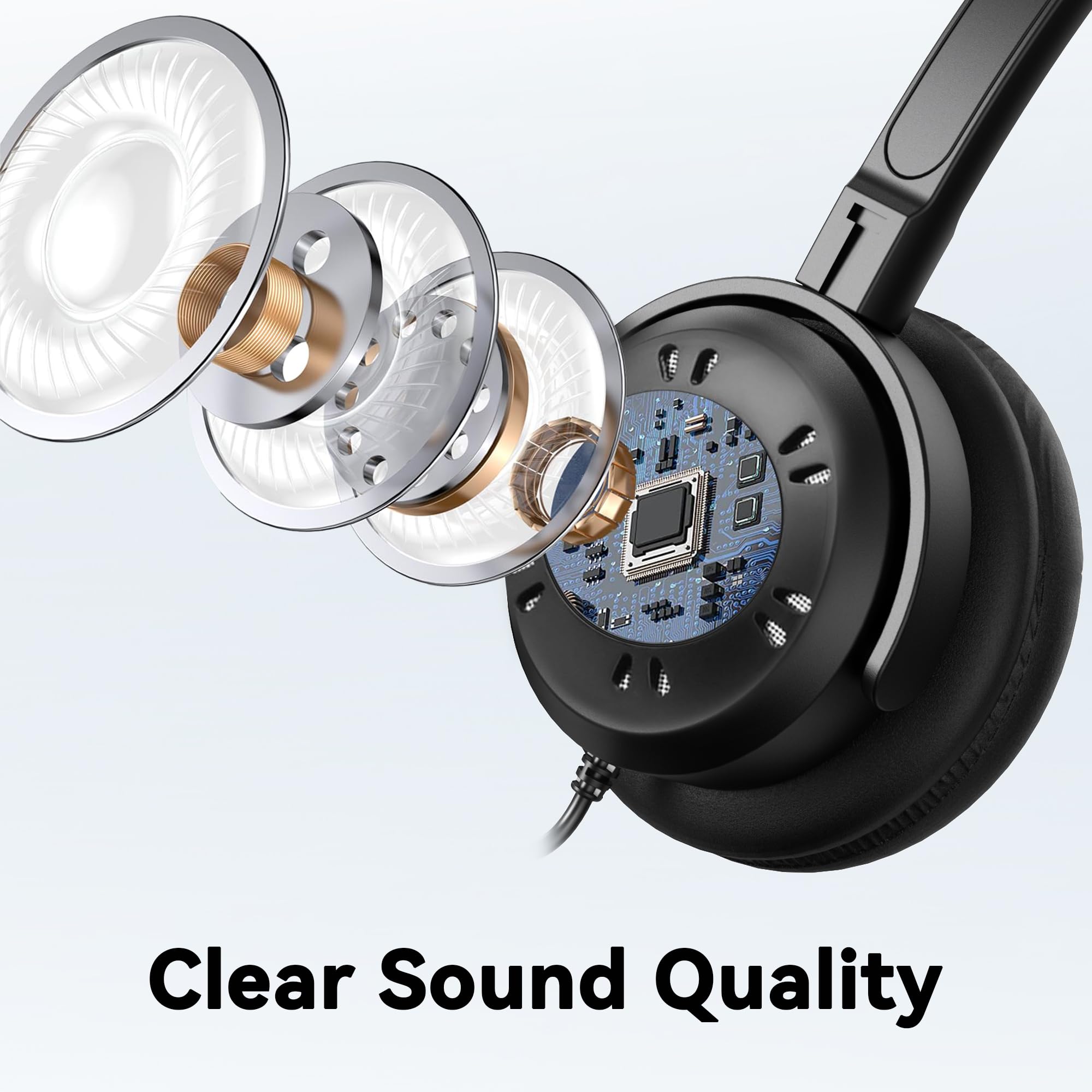 Noise Cancelling USB Headset with Microphone for PC & Laptop - Wired On-Ear Office Headphones with In-Line Volume Control - Ideal for Call Centers, Online Classes, Zoom Meetings, Skype Calls & Remote Work