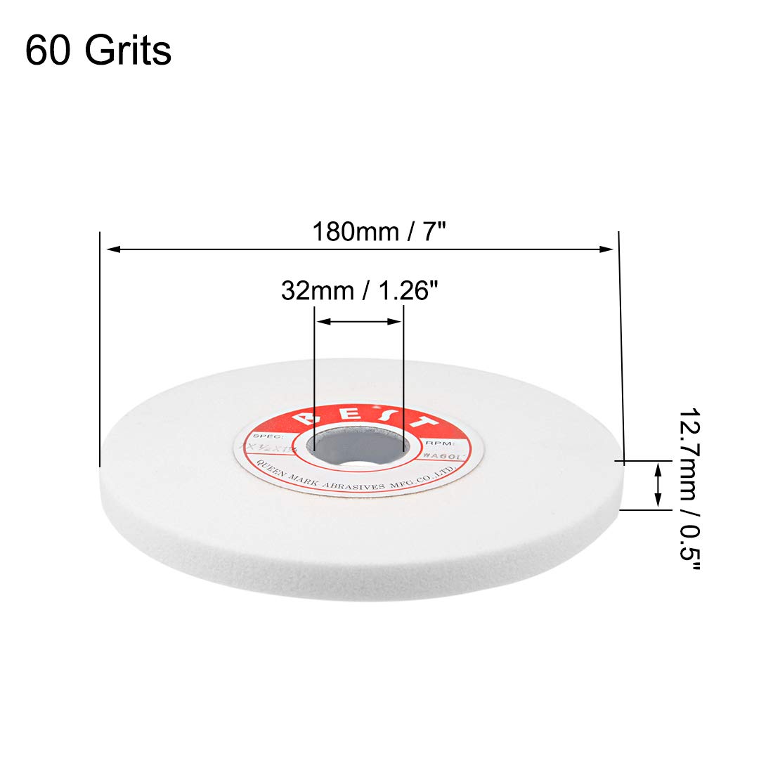 uxcell 7-Inch White Aluminum Oxide Bench Grinding Wheel, 60 Grit for Metal Surface Grinding - Perfect for Sharpening Tools, Removing Rust & Deburring Metal Edges in Workshops & Garages