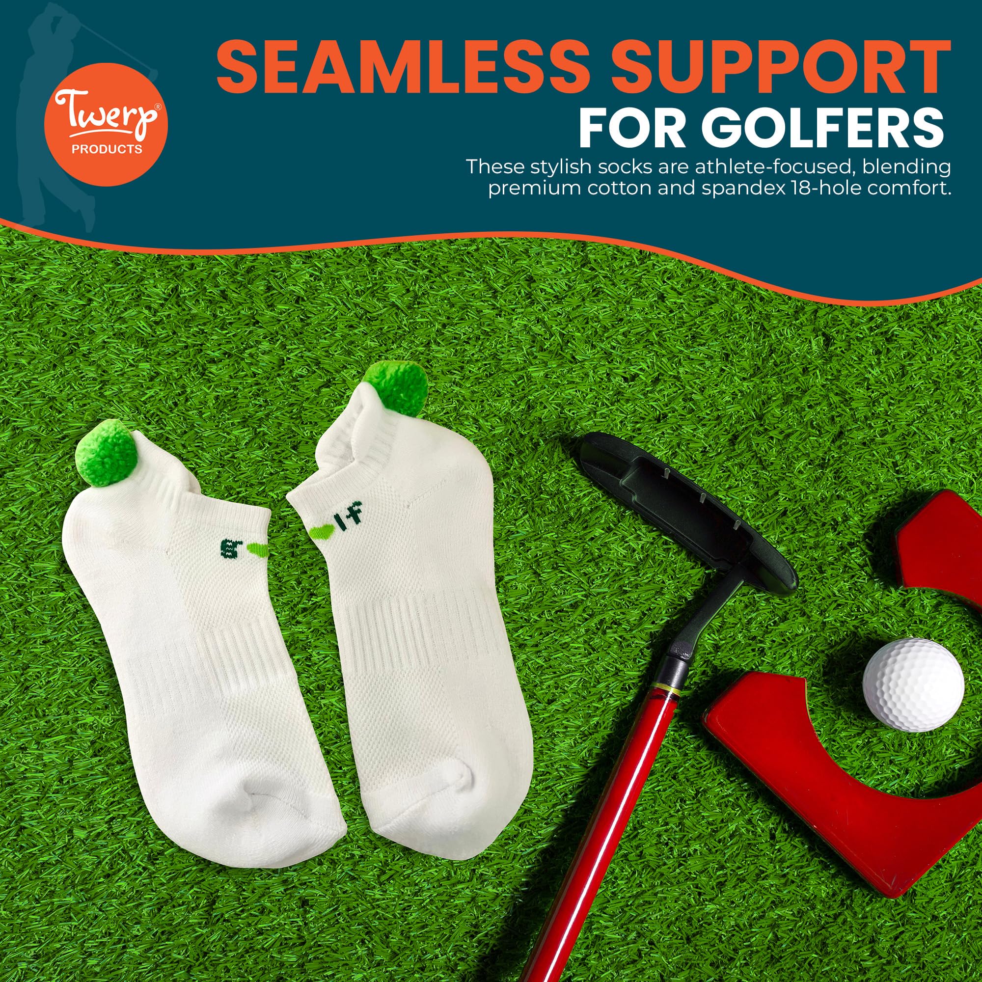 Women's Golf Socks with Pom Pom Balls - Breathable Athletic Ankle Socks for Golfers - Perfect for Golfing, Running & Casual Wear