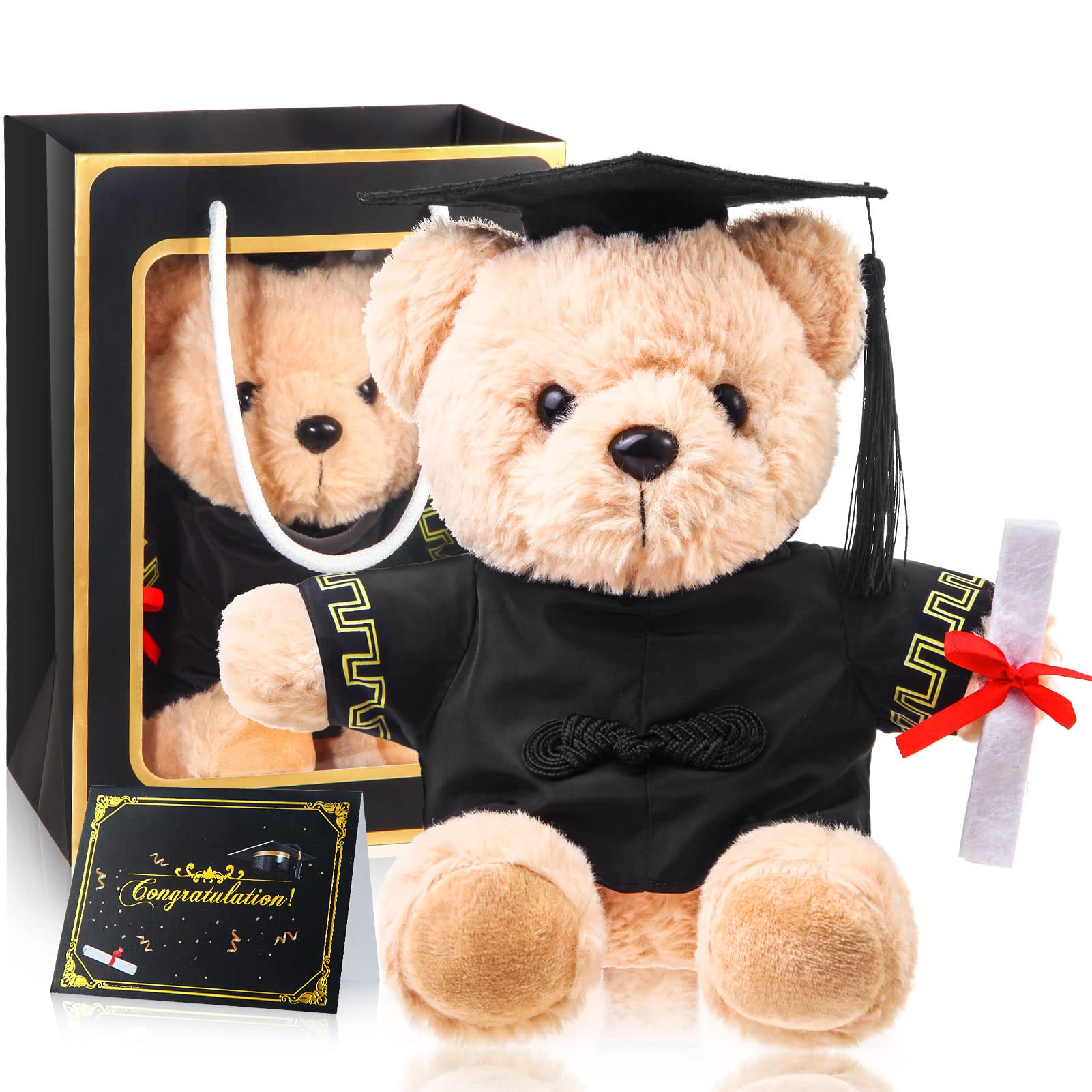2025 Graduation Teddy Bear Plush Toy - Class of 2025 Stuffed Animal with Cap & Gown, Includes Greeting Card & Gift Bag - Perfect Graduation Gift for Students (Black) - Great for Graduation Parties, School Celebrations & Gift Giving