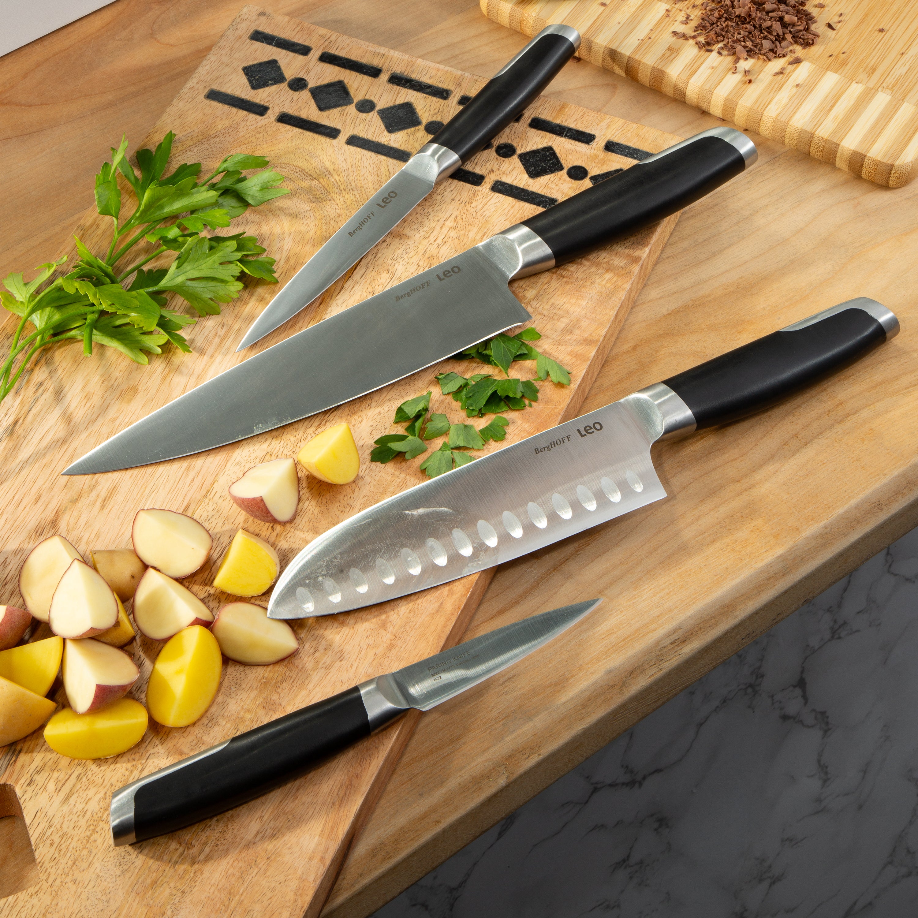 BergHOFF Leo Graphite 4-Piece Stainless Steel Cutlery Set - Knife, Fork, Spoon & Dessert Spoon - Elegant Modern Flatware for Dining, Kitchen & Gifting