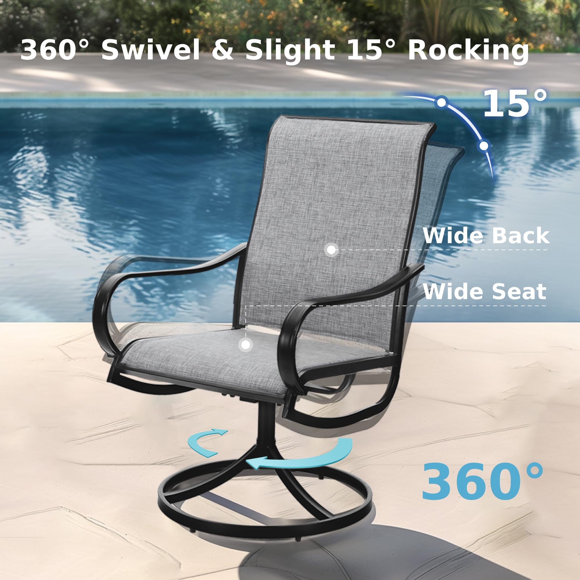 MFSTUDIO 6-8 Person Outdoor Dining Set - All-Weather Expandable Metal Table & 8 Swivel Chairs with Light Gray Sling Fabric - Perfect for Patio, Garden, Backyard & Poolside Entertaining