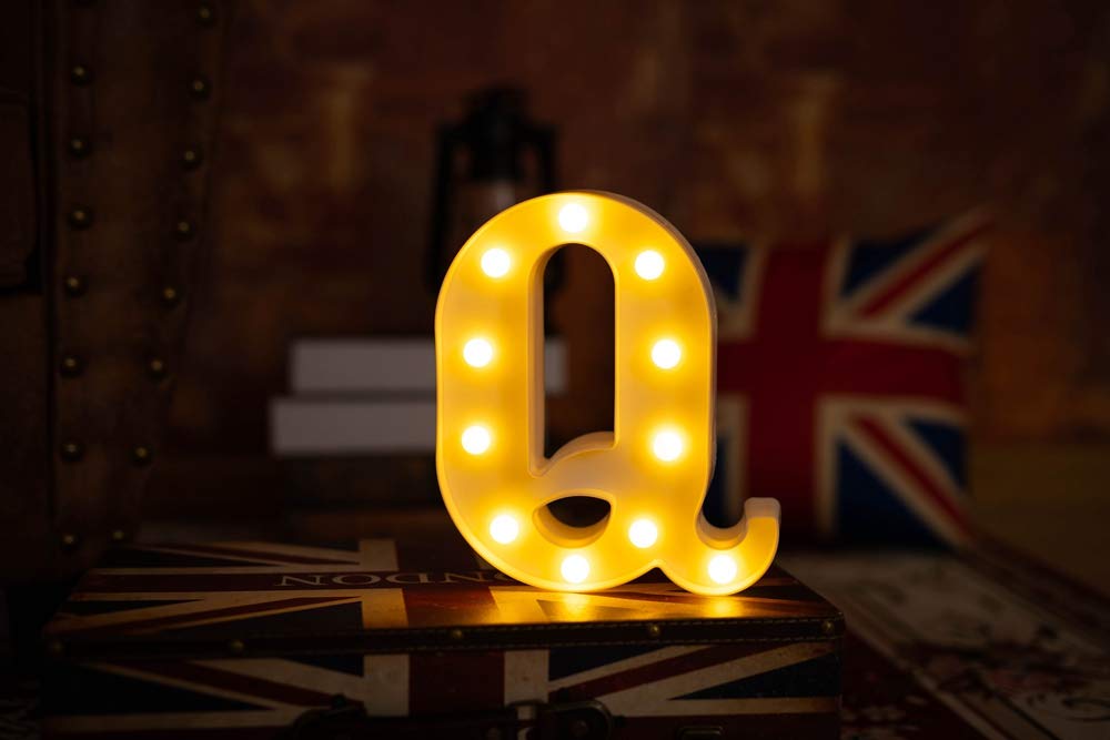 LED Letter Lights - Battery Powered Light Up Sign Letters for Wedding, Birthday Party, Christmas Decor - Home Bar, Night Light, Room Decor (Q)