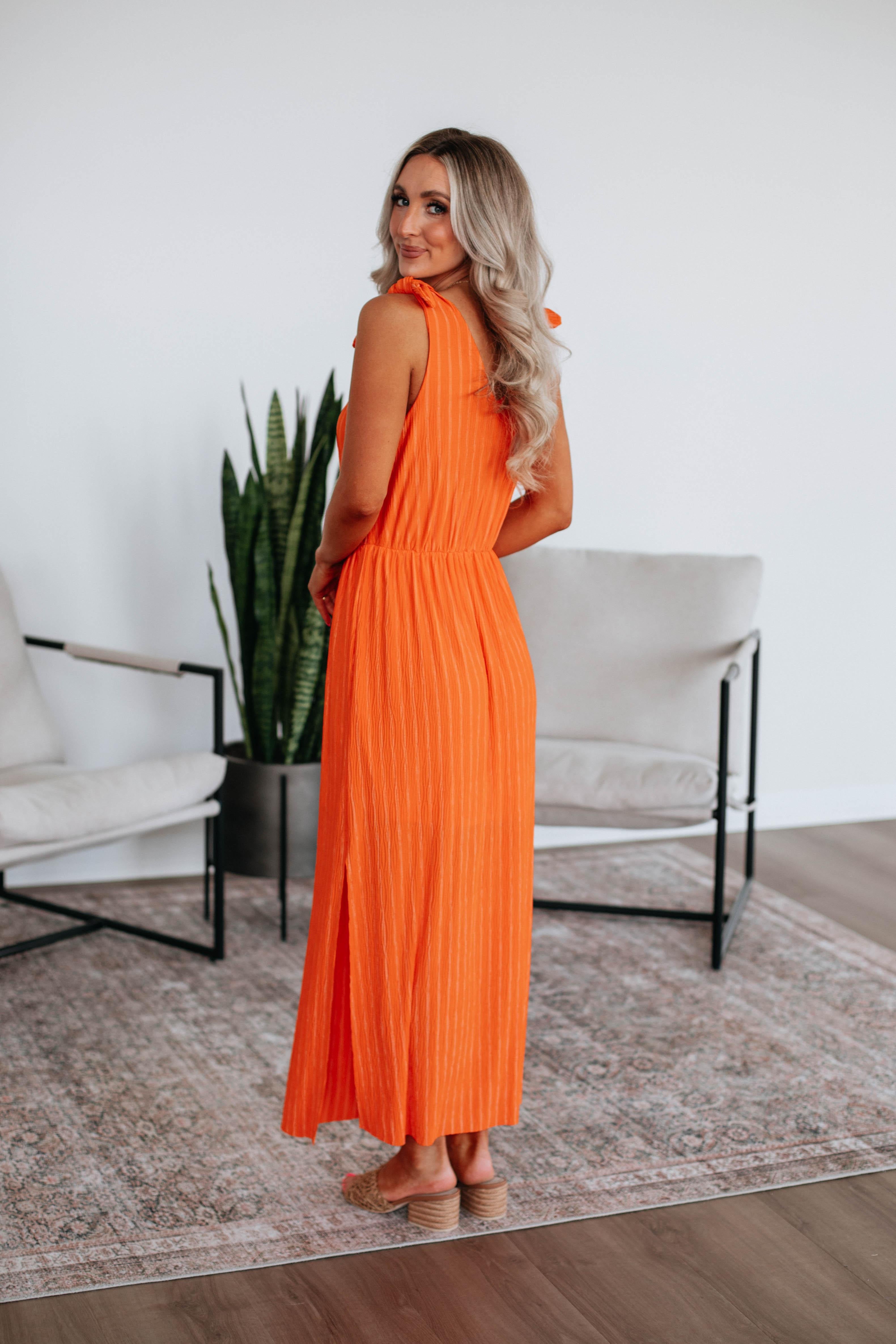 Danetta Striped Dress for Women - Tangerine Mix Color Summer Casual Dress - Perfect for Beach, Vacation & Outdoor Parties