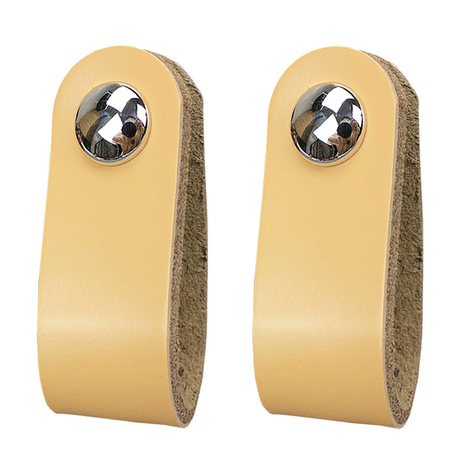 2-Pack PU Leather Cabinet Drawer Handles - Replacement Dresser Closet Pulls, Furniture Hardware Knobs for Cupboard & Suitcase (Flesh Color) - Perfect for Home Office, Bedroom Storage & DIY Furniture Upgrade