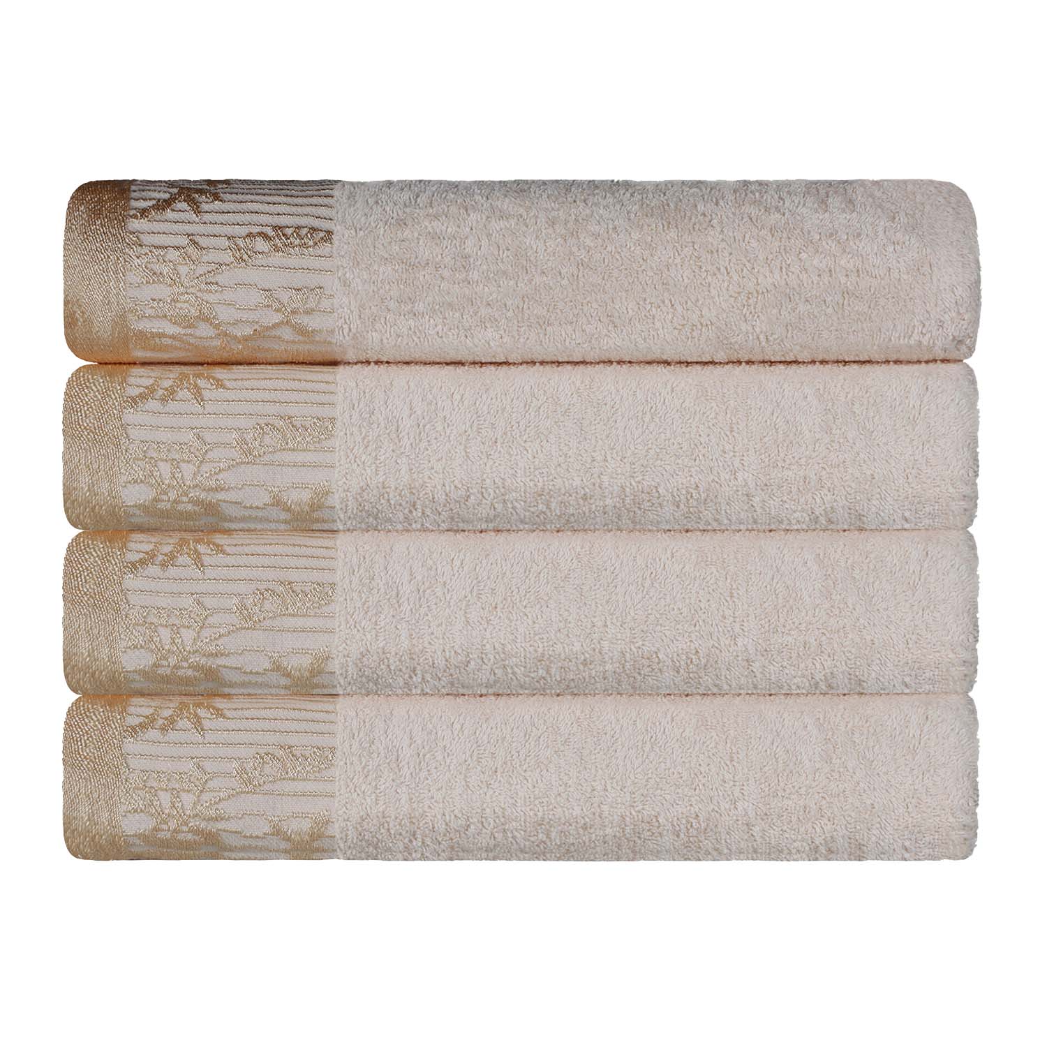 Premium Wisteria Cotton Floral Embroidered Jacquard Border Bath Towel Set of 4 - Ultra Soft & Absorbent Luxury Towels for Spa, Bathroom & Guest Use