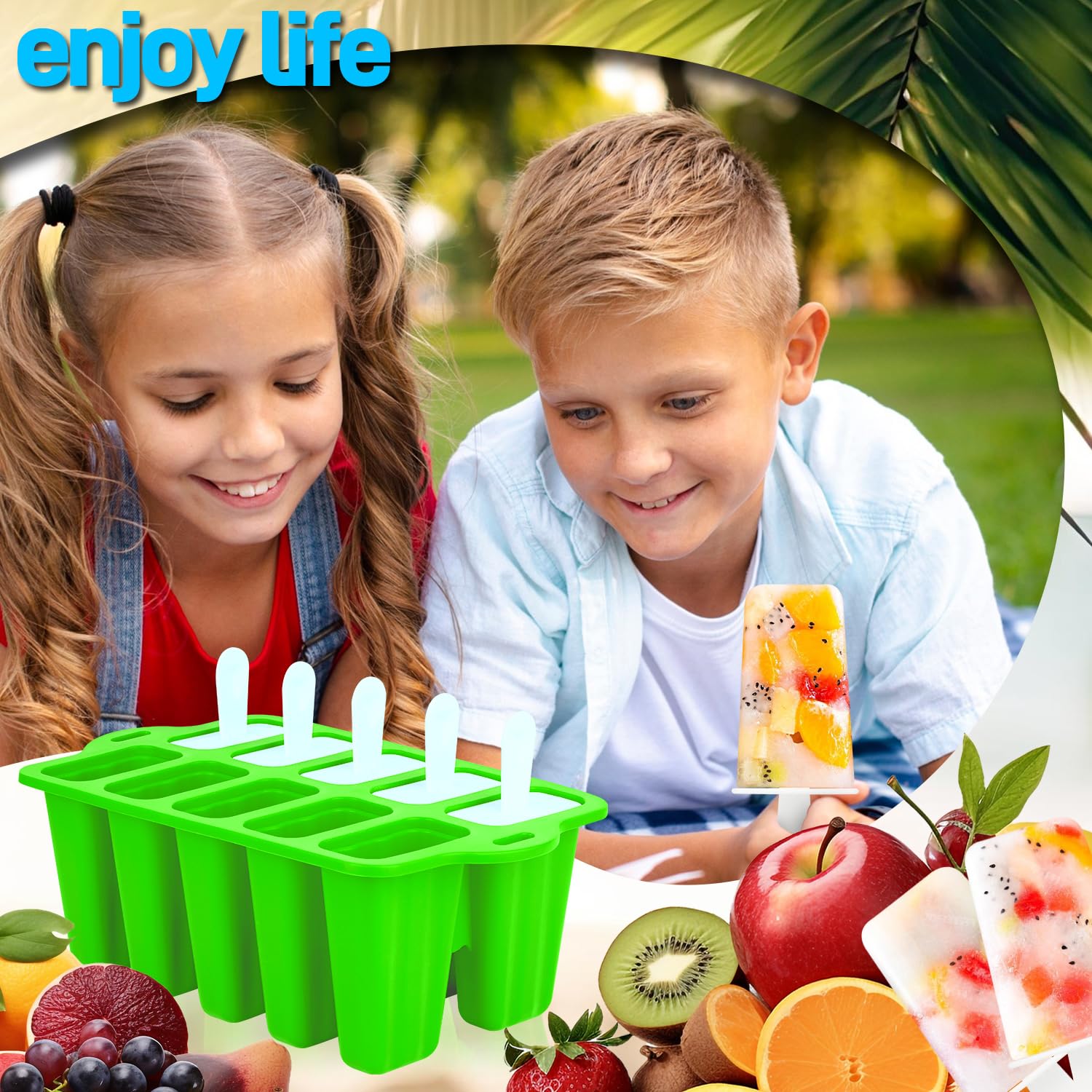 Premium Food-Grade Silicone Popsicle Molds - 10 Cavity Reusable Ice Pop Maker for Kids & Adults | BPA-Free Homemade Ice Cream & Frozen Treats Mold | Perfect for Summer Parties, Snacks & Healthy Desserts (Green)