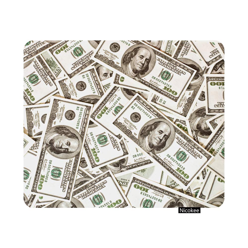 Funny US Dollar Bill Gaming Mouse Pad - Non-Slip Rubber Desk Mat with Hundreds of $100 Bills Design for Computer, Laptop, Office & Home Use - 9.5