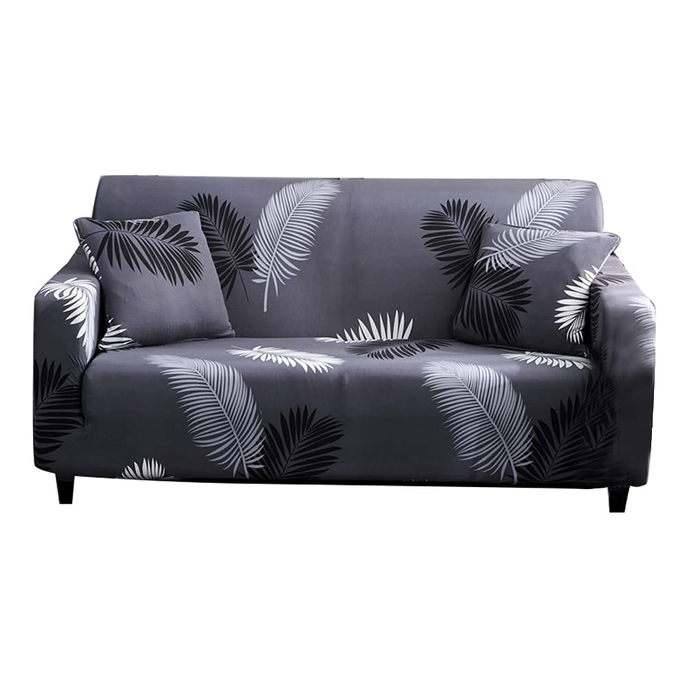 HOOBUY Stretch Sofa Slipcover for 2 Cushion Couch & Loveseat - Printed Elastic Couch Cover with 2 Free Pillow Cases (2-Seater) - Perfect for Living Room Furniture Protection & Home Decor Upgrade