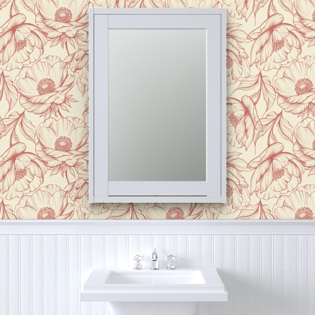 Removable Wallpaper Swatch - Large Floral Design Romantic Beige Feminine Pre-Pasted Peel & Stick Wallpaper by Spoonflower | Perfect for Bedroom, Nursery, Living Room Decor