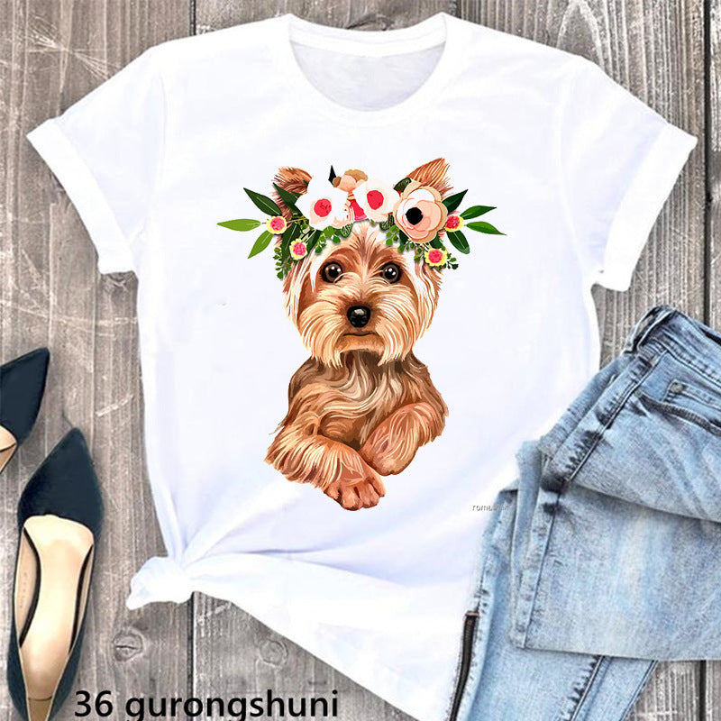 Summer Women's T-Shirt with Cute Schnauzer Dog Print - Casual Comfort Fit Cotton Tee for Dog Lovers | Perfect for Outdoor Activities, Pet Playdates & Casual Wear